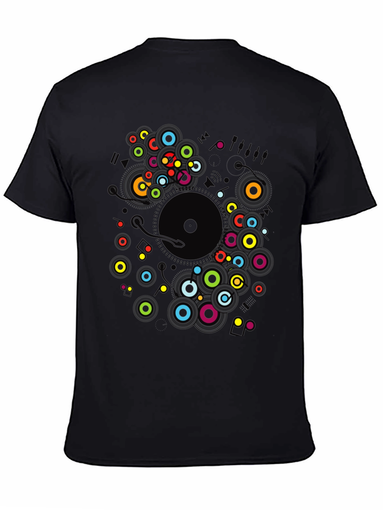 Black Modern Record Player Graphic Print Black T-Shirt view 4