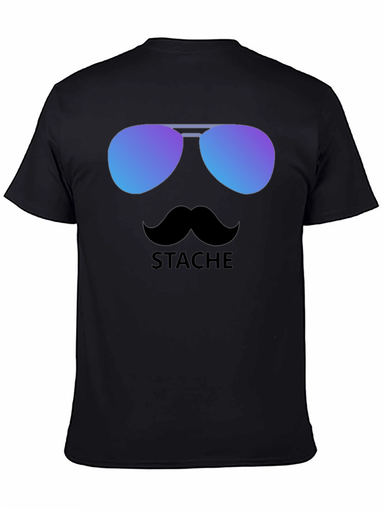 Black Cool Stache T-Shirt - Sunglasses & Moustache Graphic Tee view 4