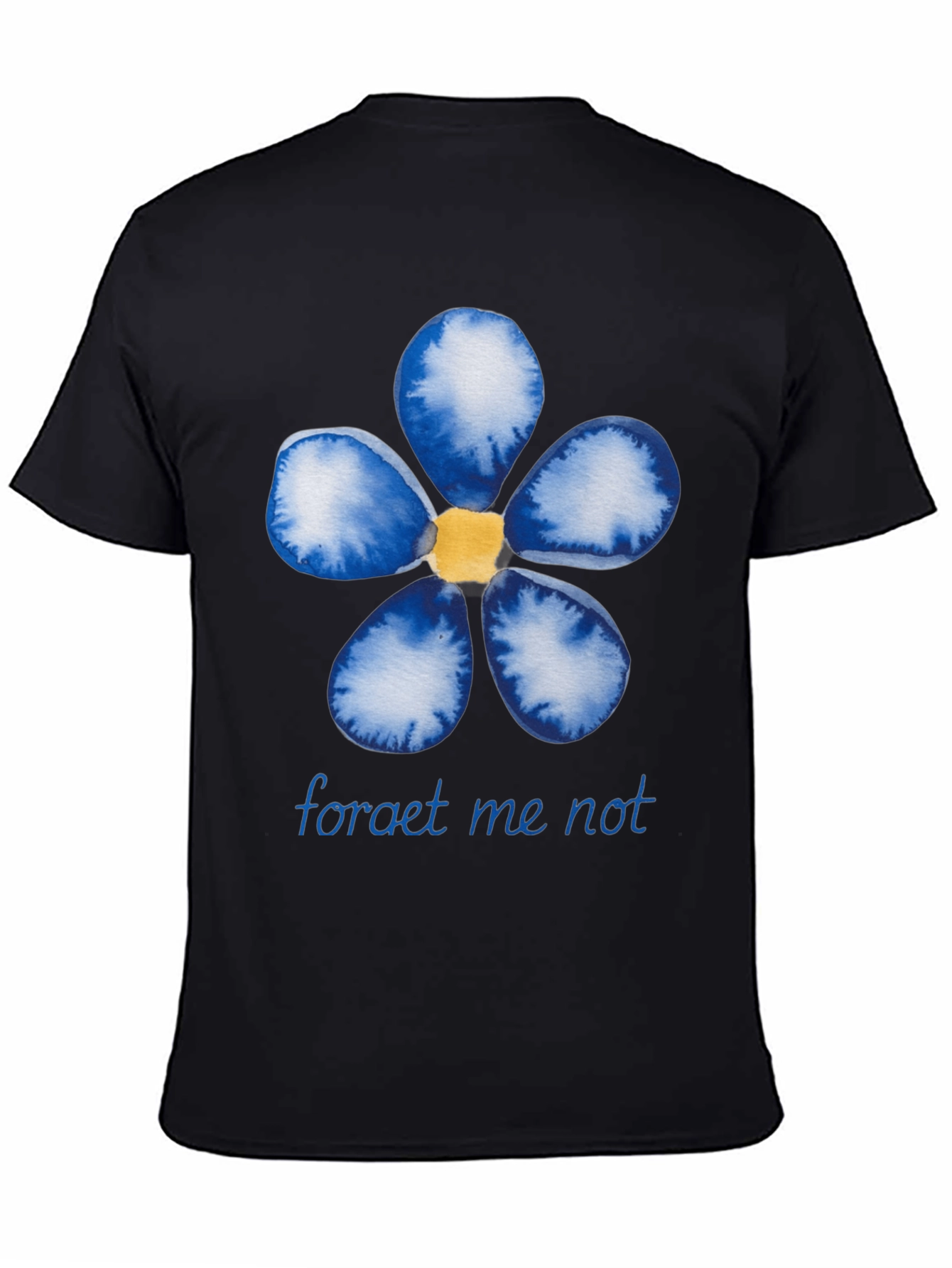 Black Forget-Me-Not Flower Graphic Black T-Shirt view 4