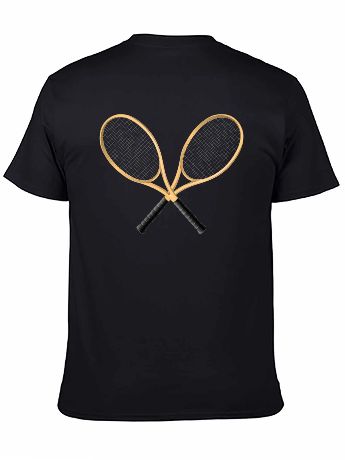 Black Tennis Rackets Graphic T-Shirt - Classic Crossed Racquets Design view 4