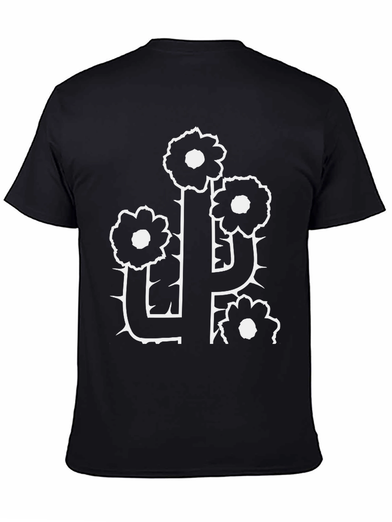Black Cactus Flower Graphic Tee - Black Cotton T-Shirt view 4