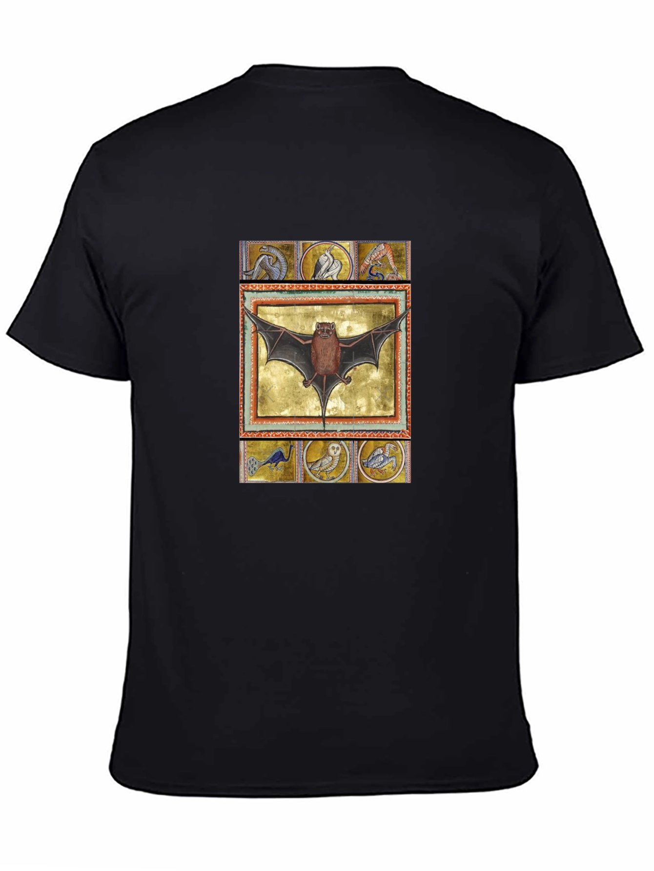 Black Medieval Bat Art T-Shirt - Unique Graphic Tee view 4