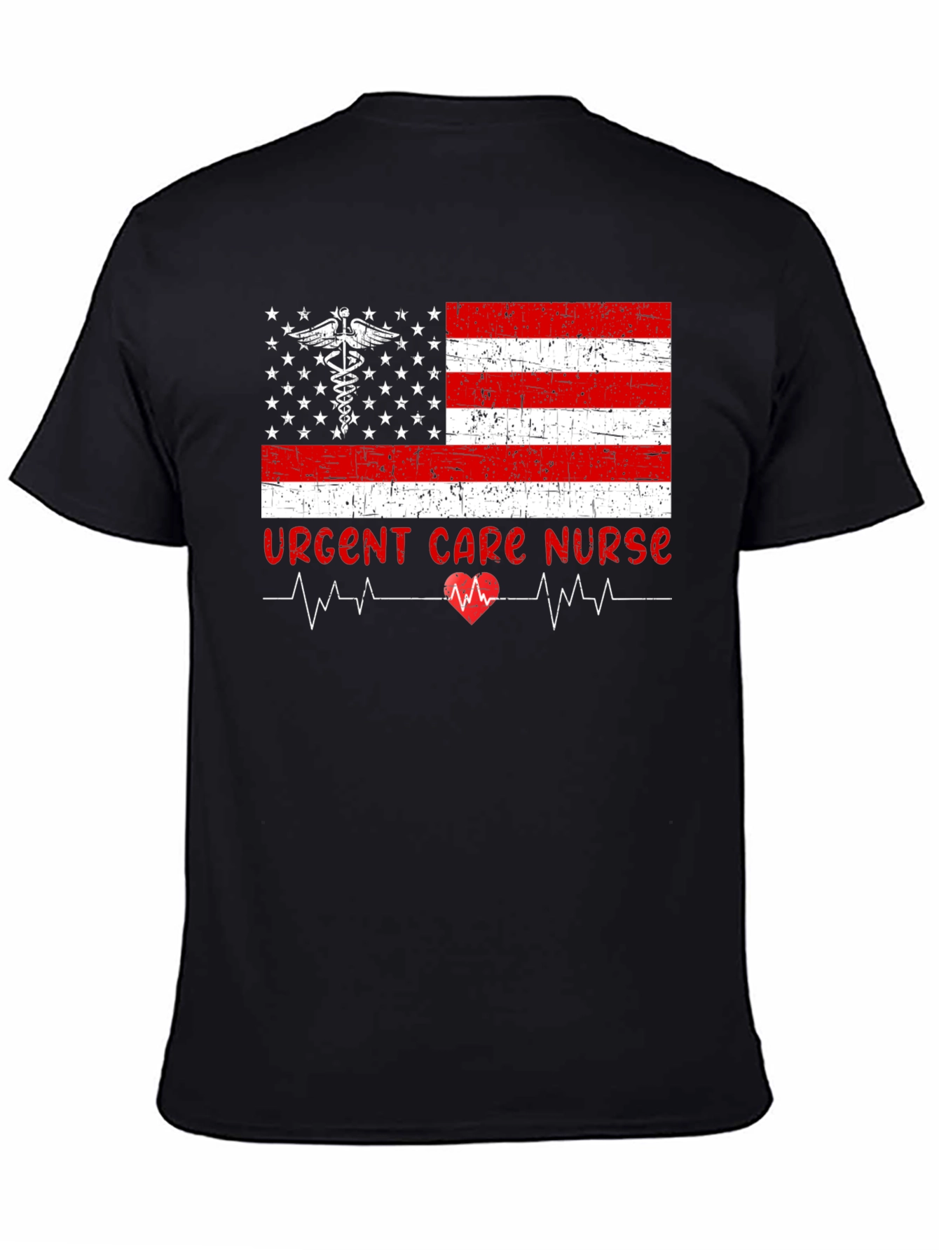 Black Urgent Care Nurse American Flag T-Shirt view 4