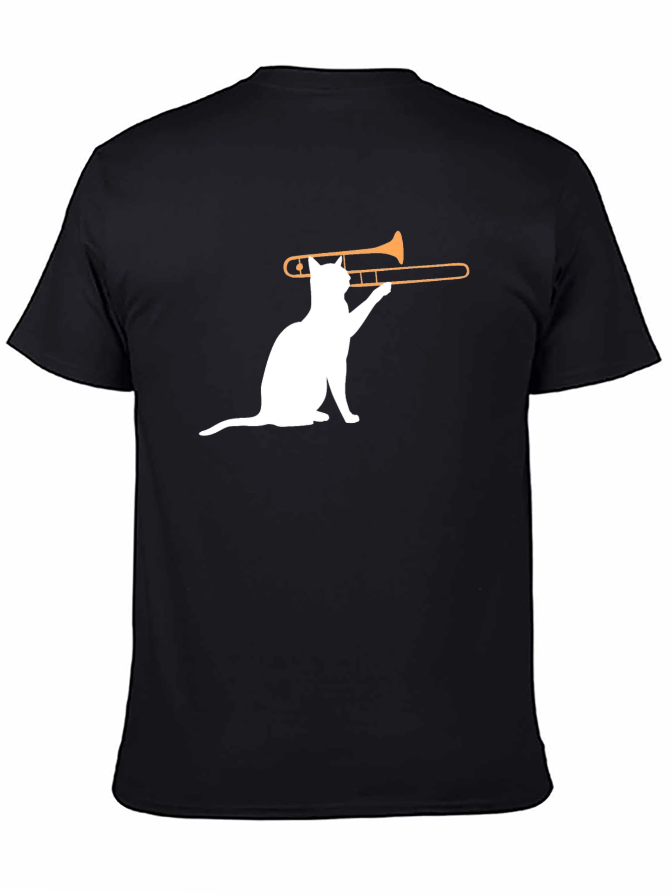 Black Cat Trombone T-Shirt - Black Cotton Graphic Tee view 4