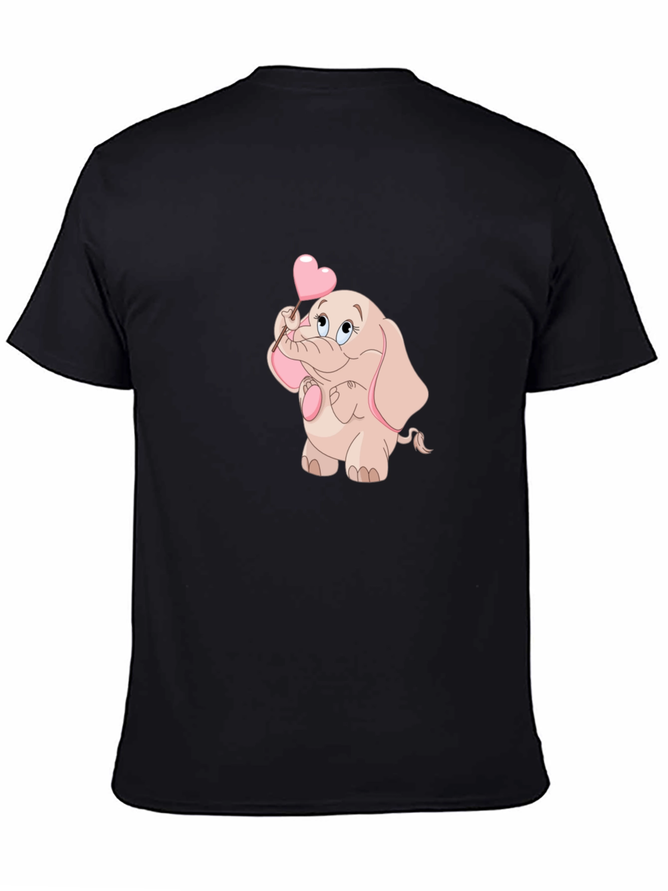 Black Cute Elephant Holding Heart T-Shirt view 4