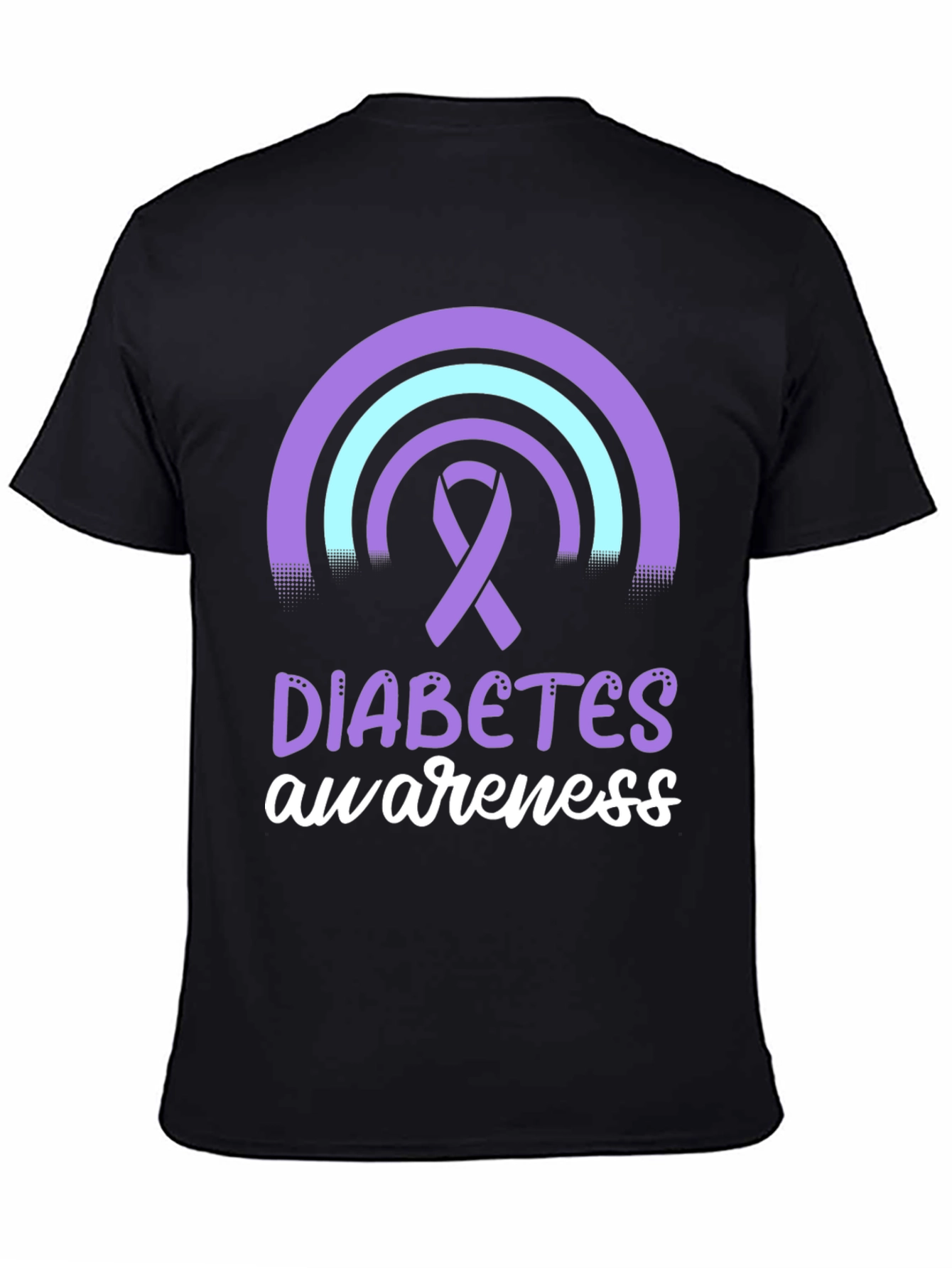 Black Diabetes Awareness T-Shirt Ribbon Rainbow Design view 4