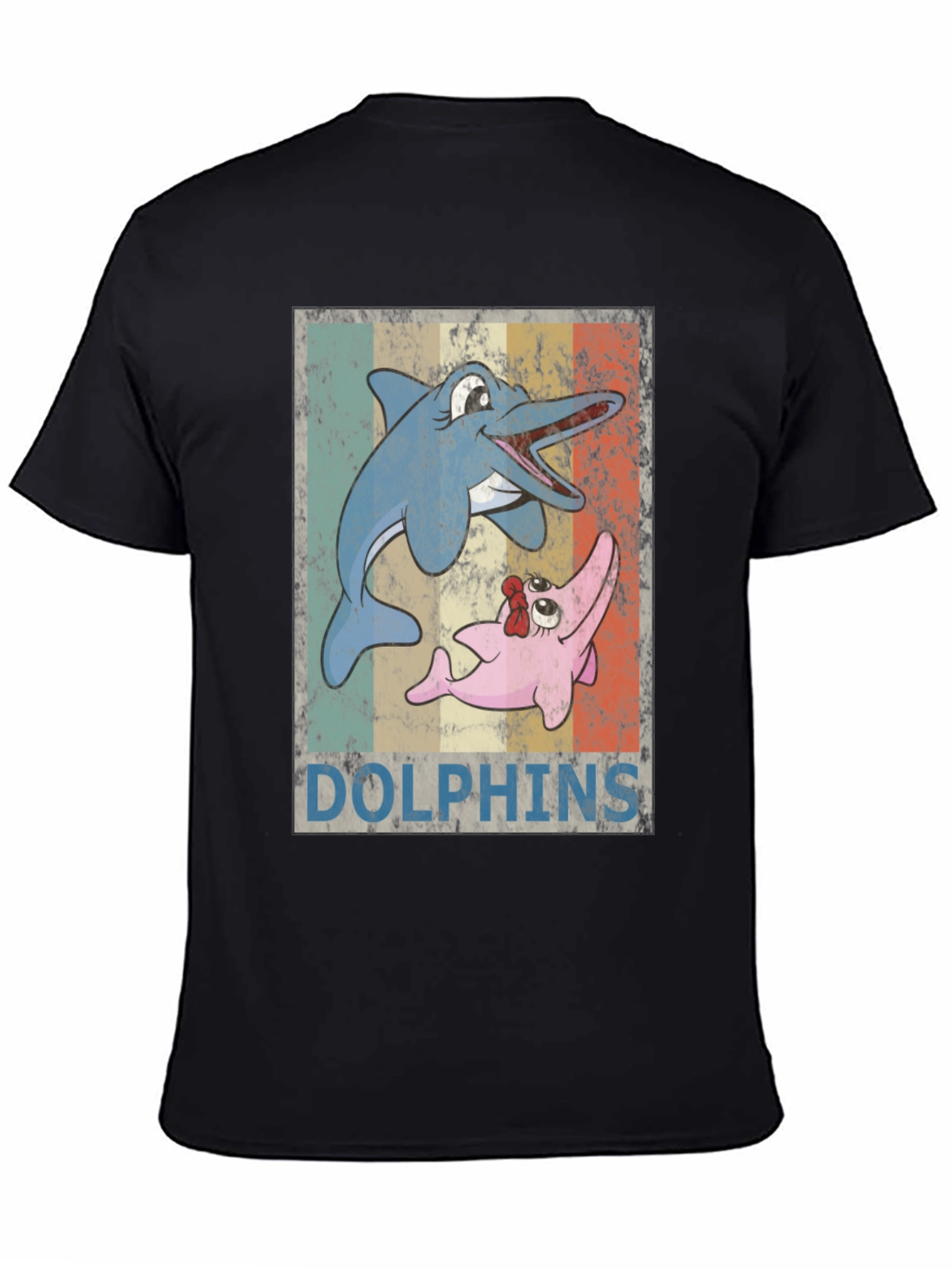 Black Retro Dolphin Cartoon T-Shirt view 4