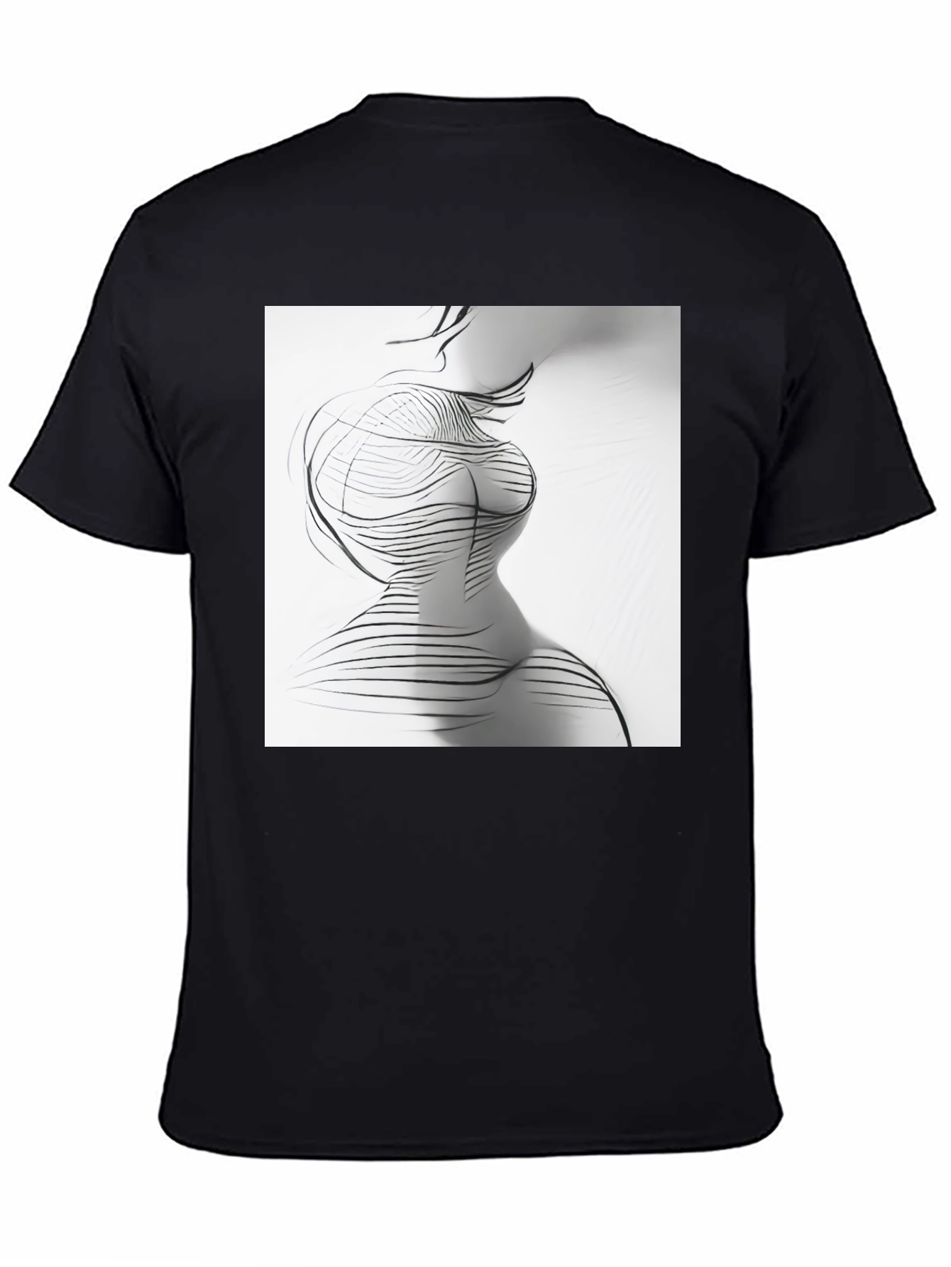 Black Abstract Line Art Print Black Crew Neck T-Shirt view 4
