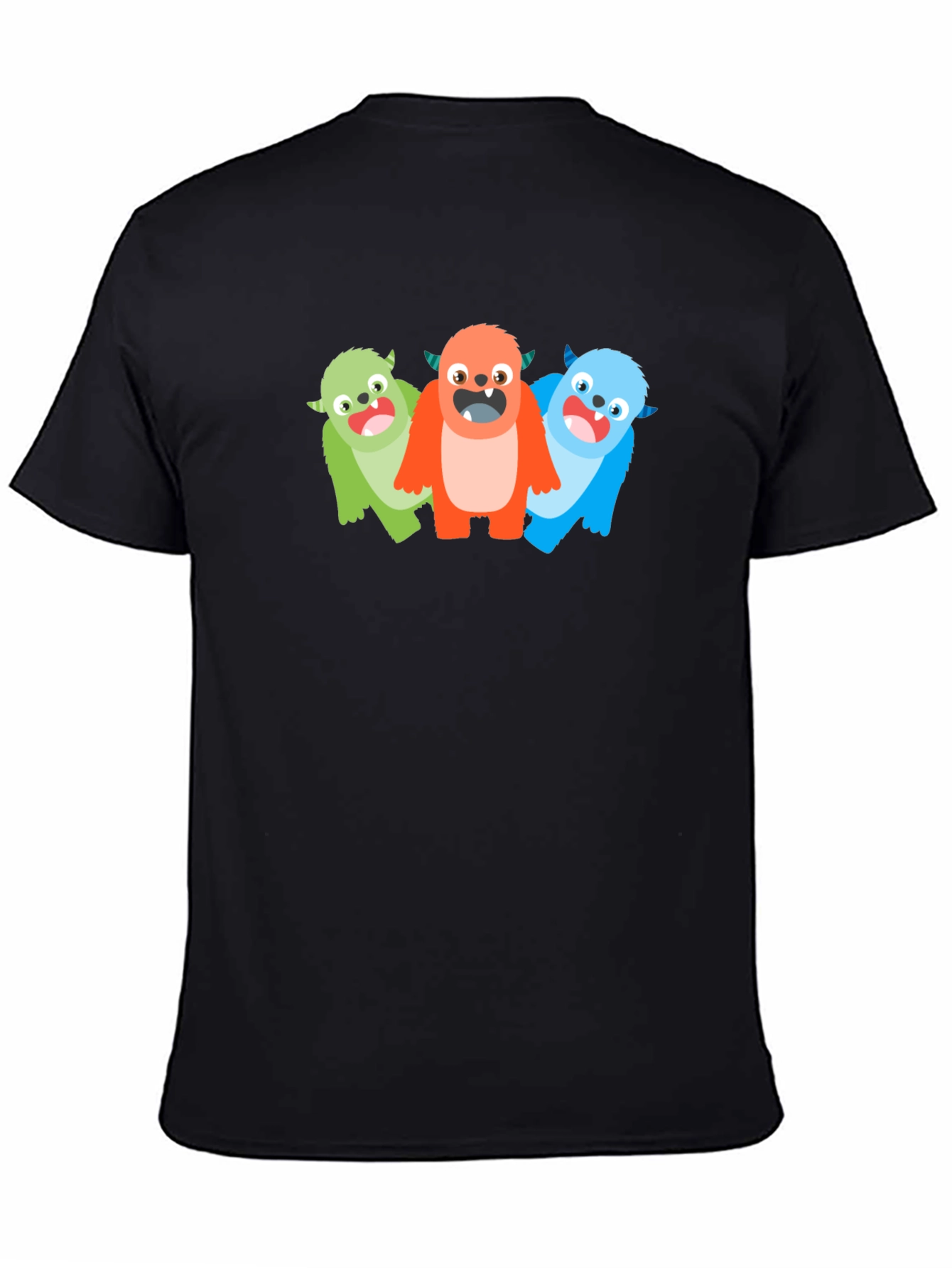 Black Monster Trio Graphic Tee - Fun Cartoon T-Shirt view 4