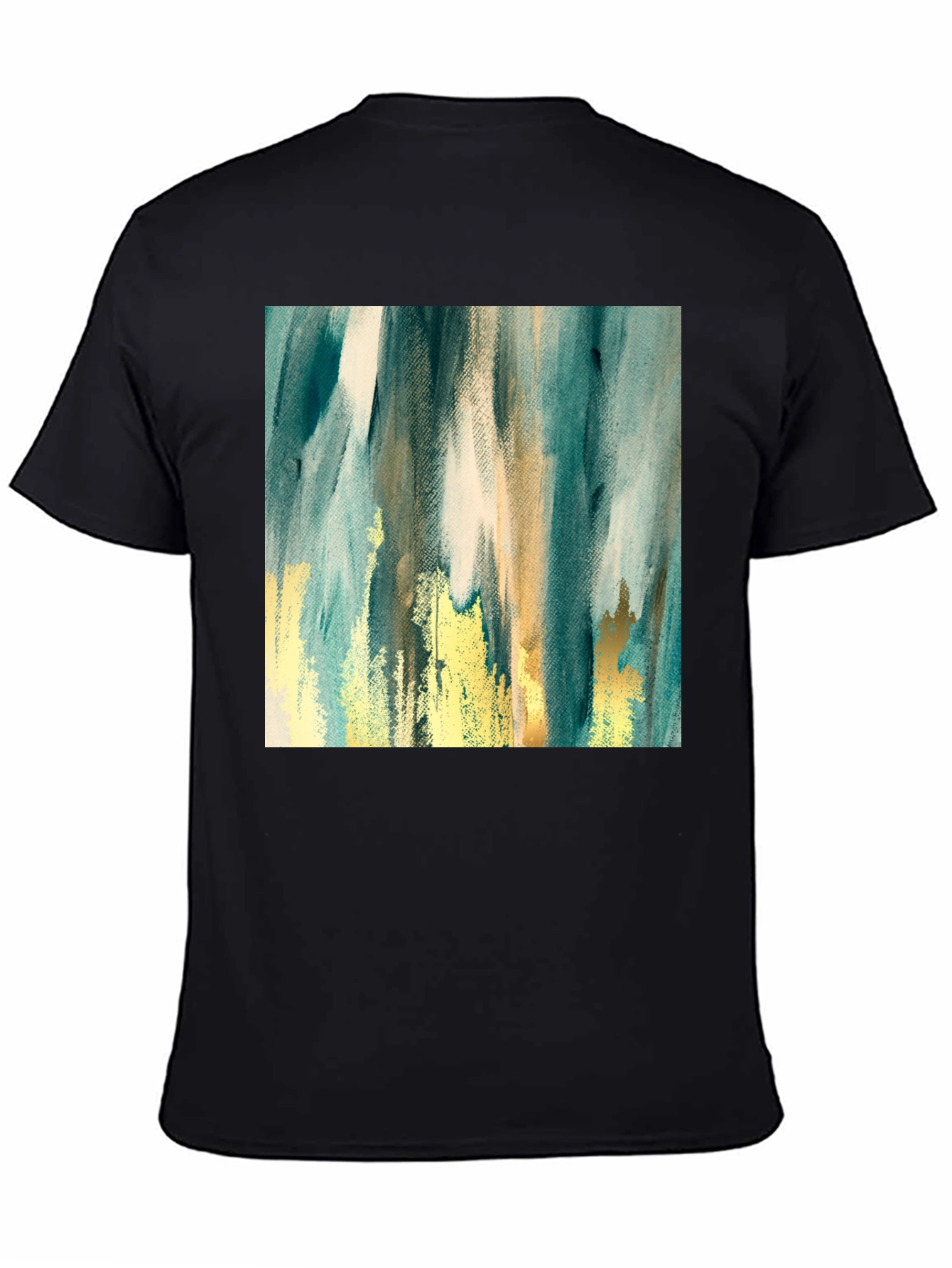 Black Abstract Art Print Black Crew Neck T-Shirt view 4