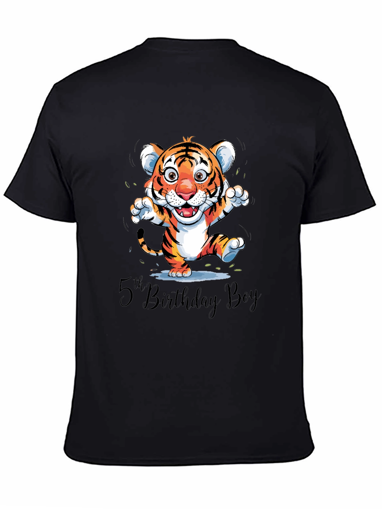 Black 5th Birthday Boy Tiger Cub T-Shirt view 4