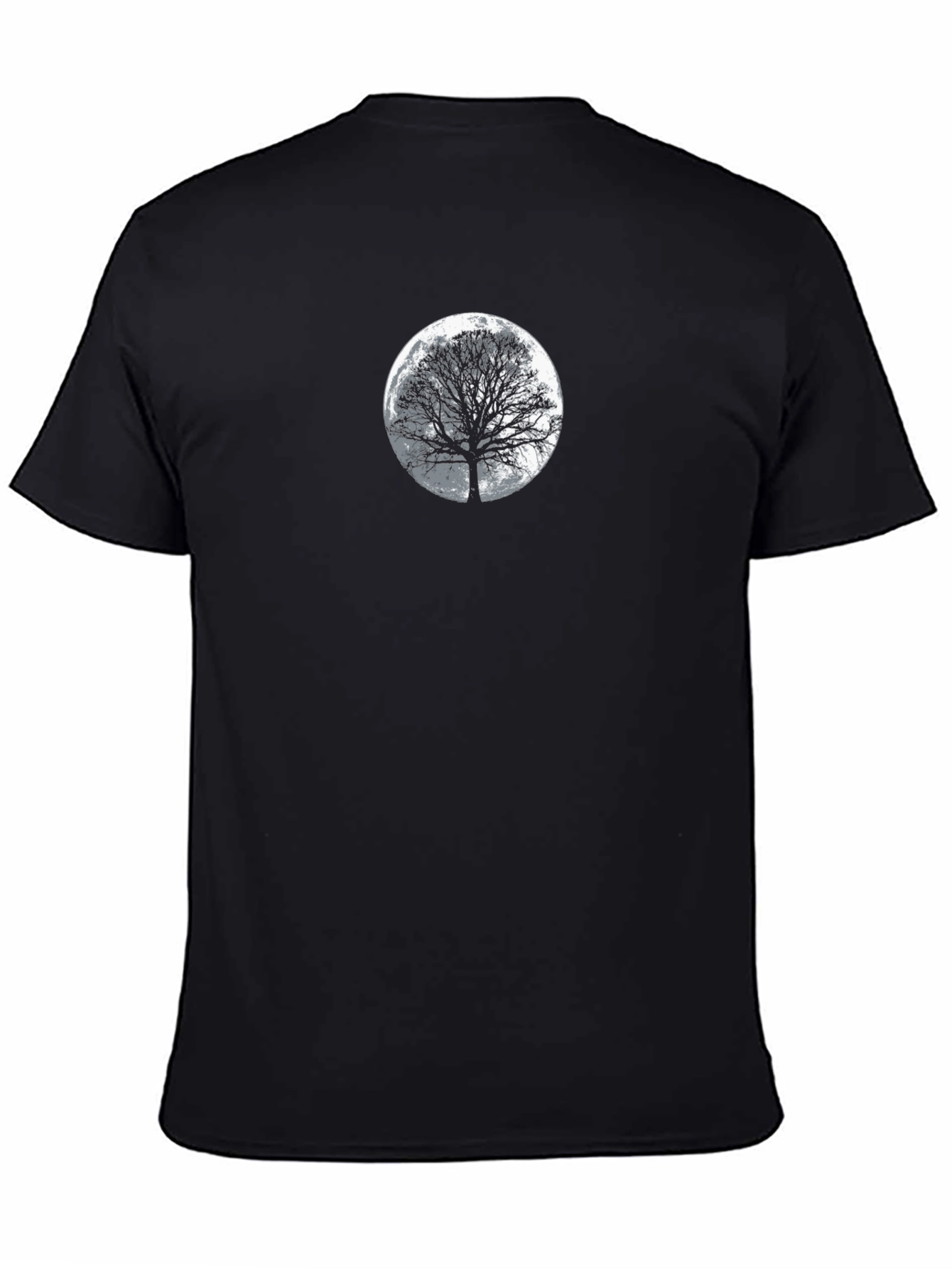Black Tree & Moon Graphic Tee - Black Cotton Casual Top view 4