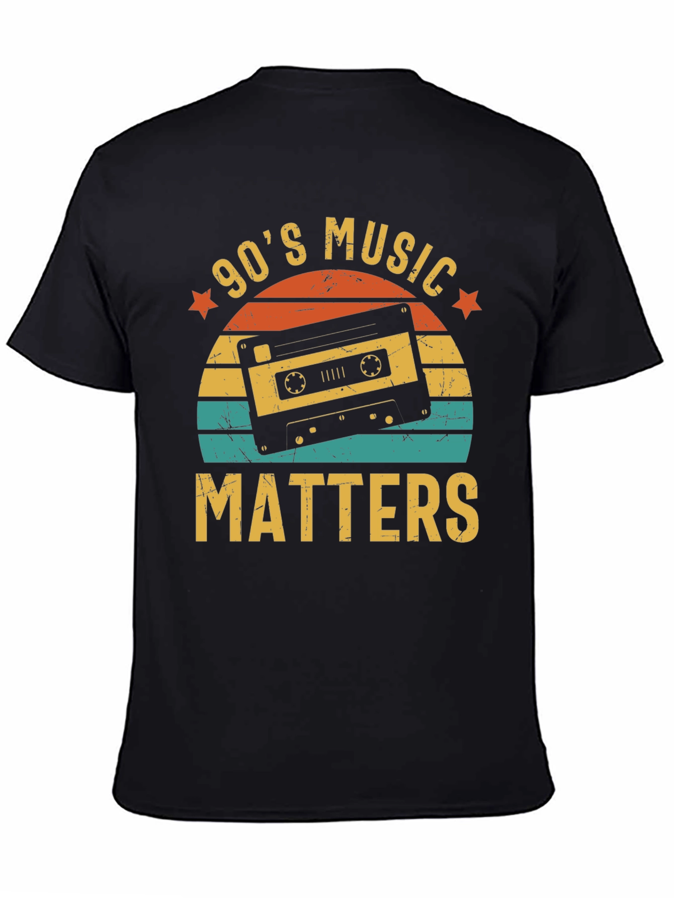 Black 90's Music Matters Retro Cassette Tape T-Shirt view 4