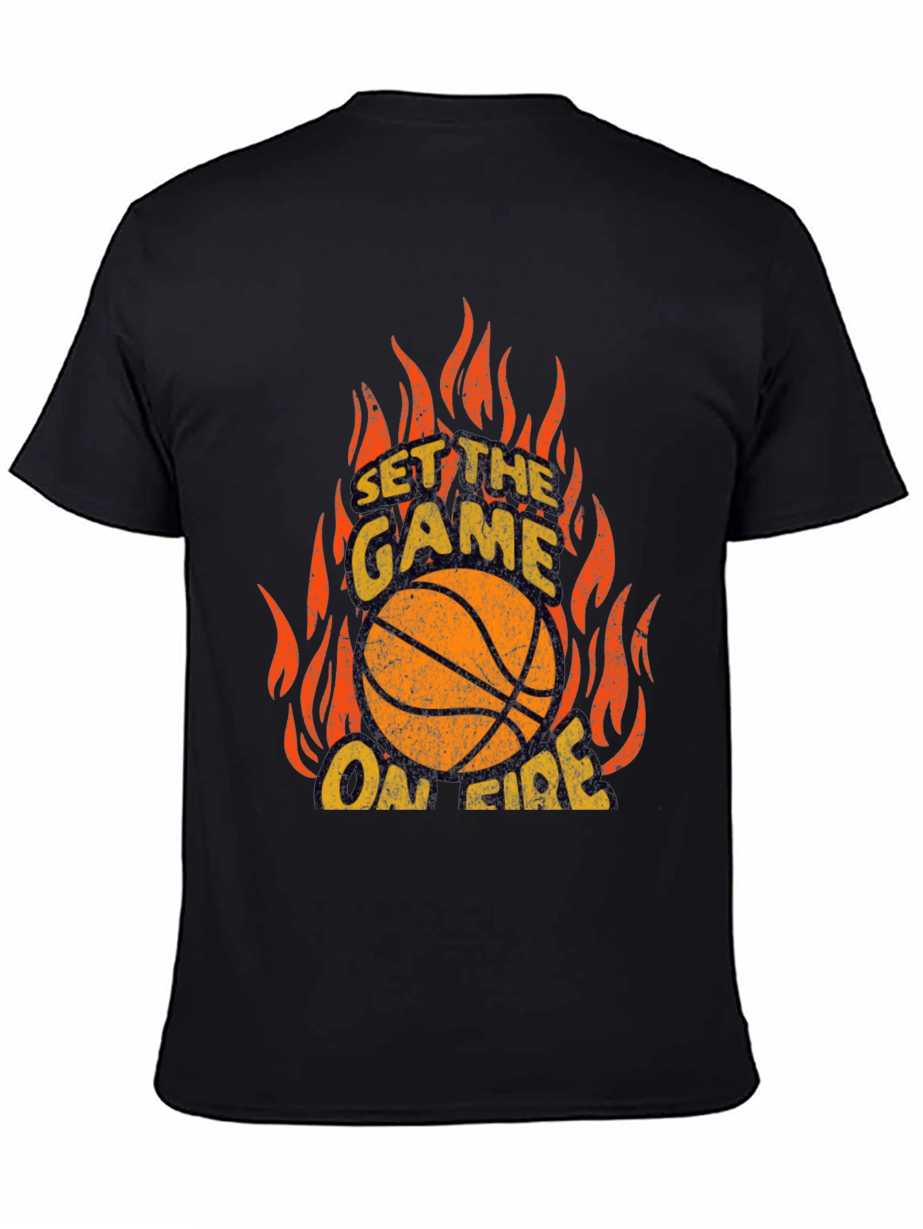 Black Set the Game On Fire Basketball Graphic Tee view 4