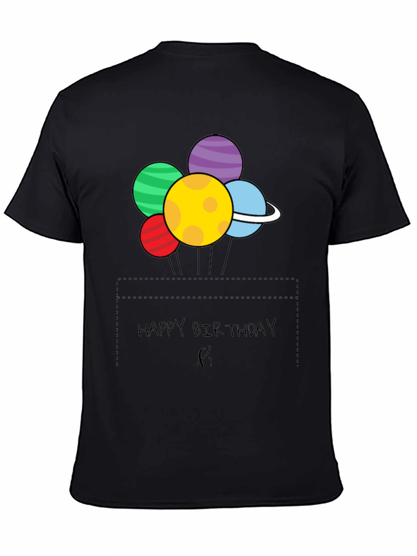 Black Happy Birthday Planet Balloons Graphic Tee view 4