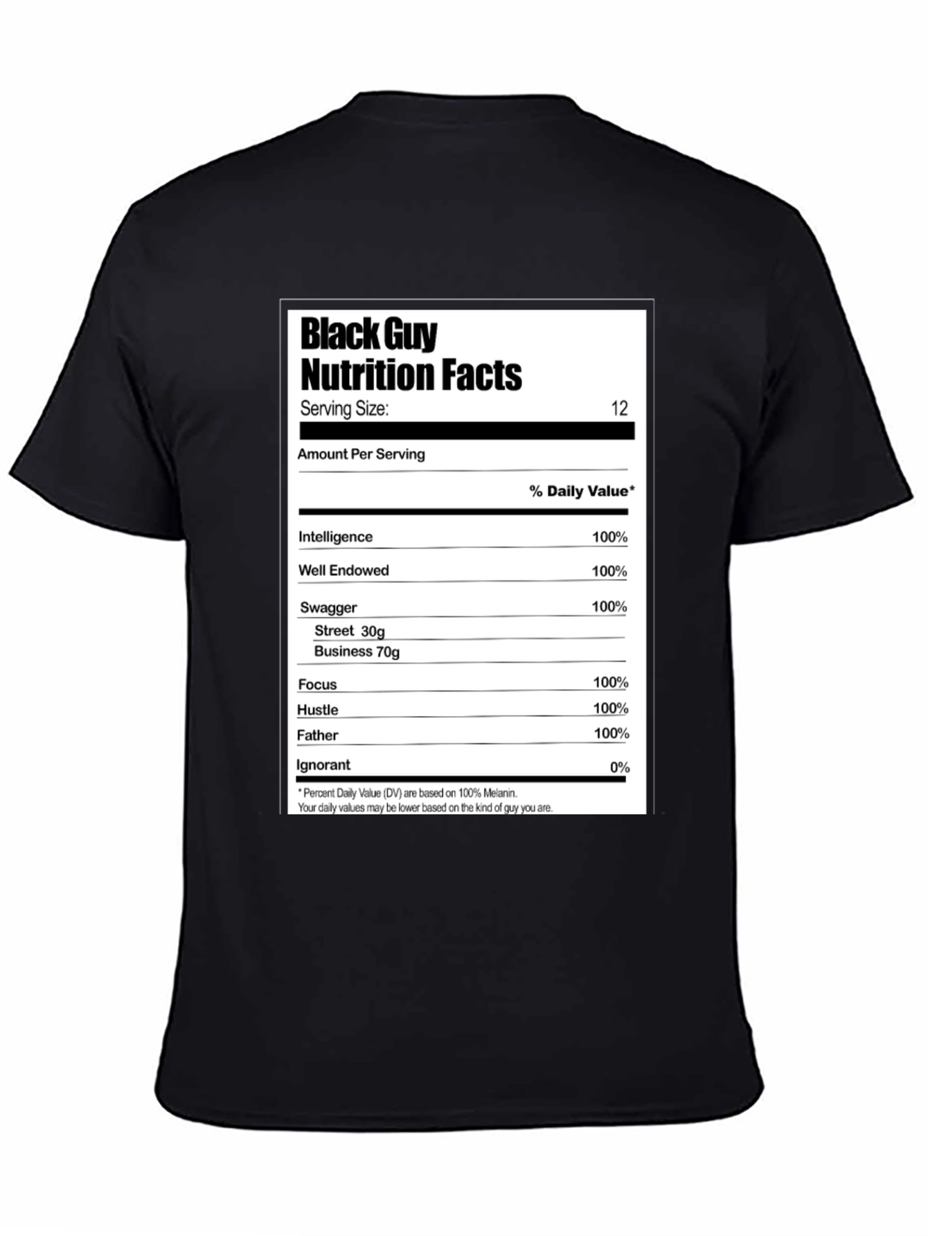 Black Black Guy Nutrition Facts Graphic T-Shirt view 4