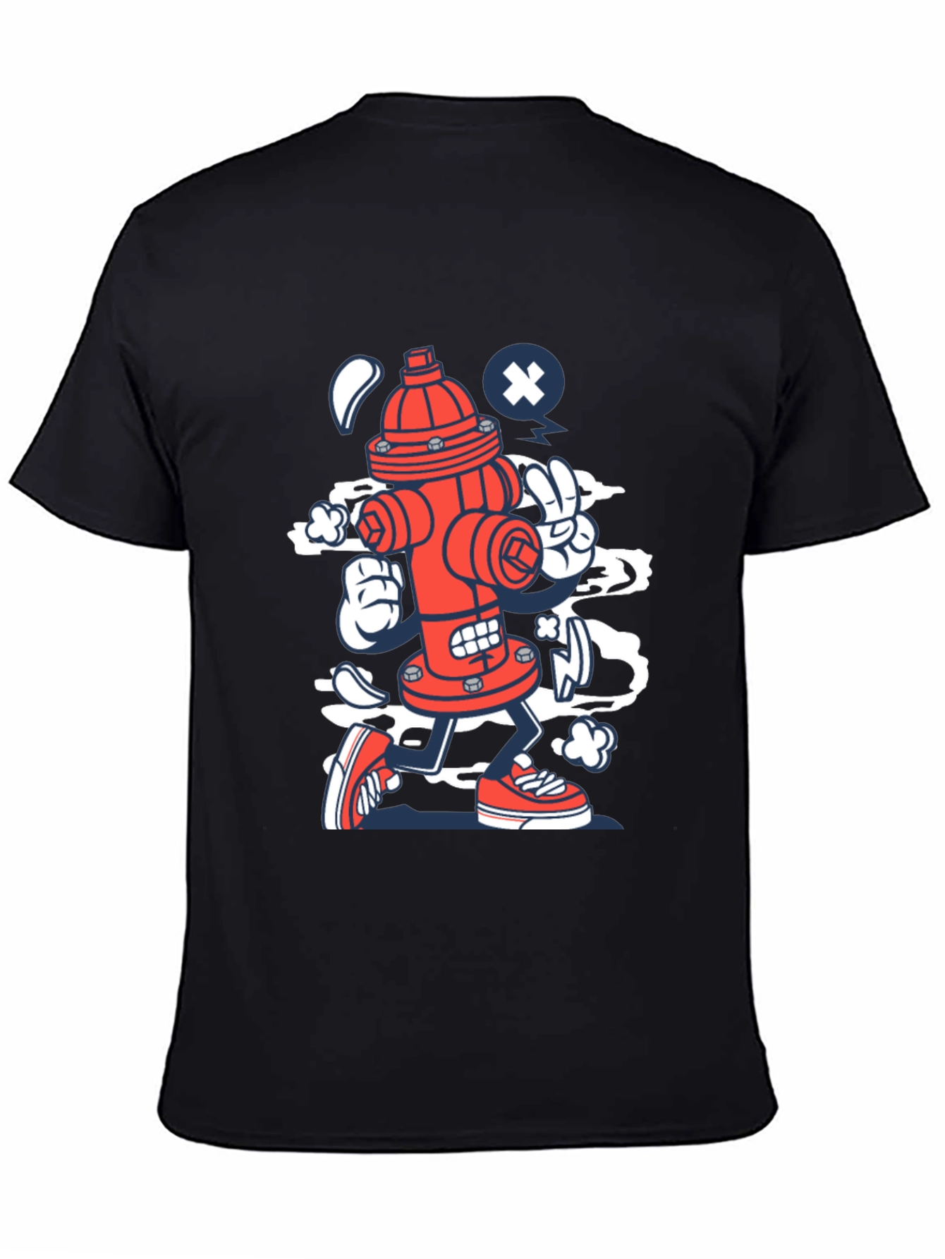 Black Cartoon Fire Hydrant Graphic Tee - Black Cotton Shirt view 4