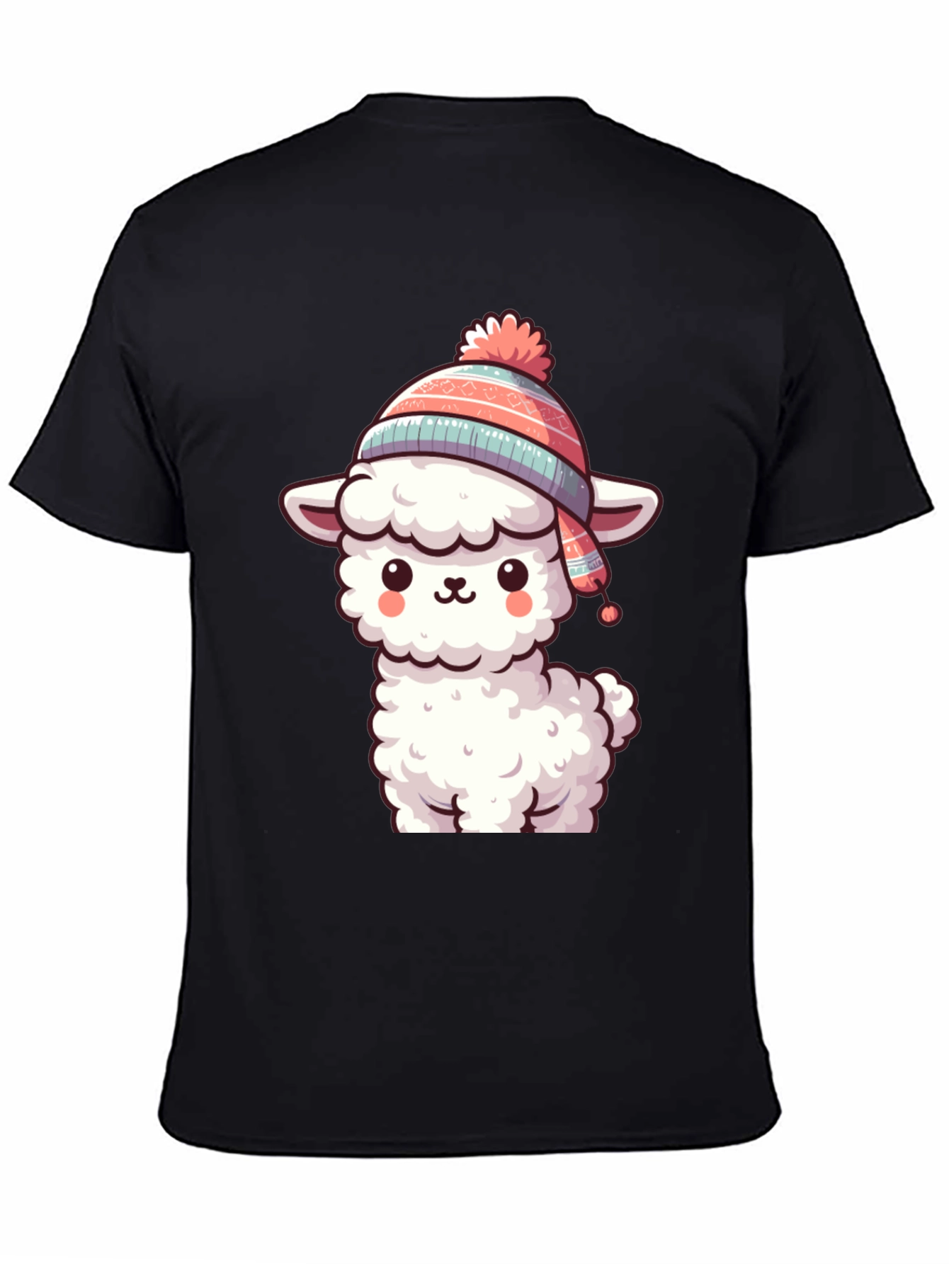 Black Cute Llama in Hat Graphic Tee view 4