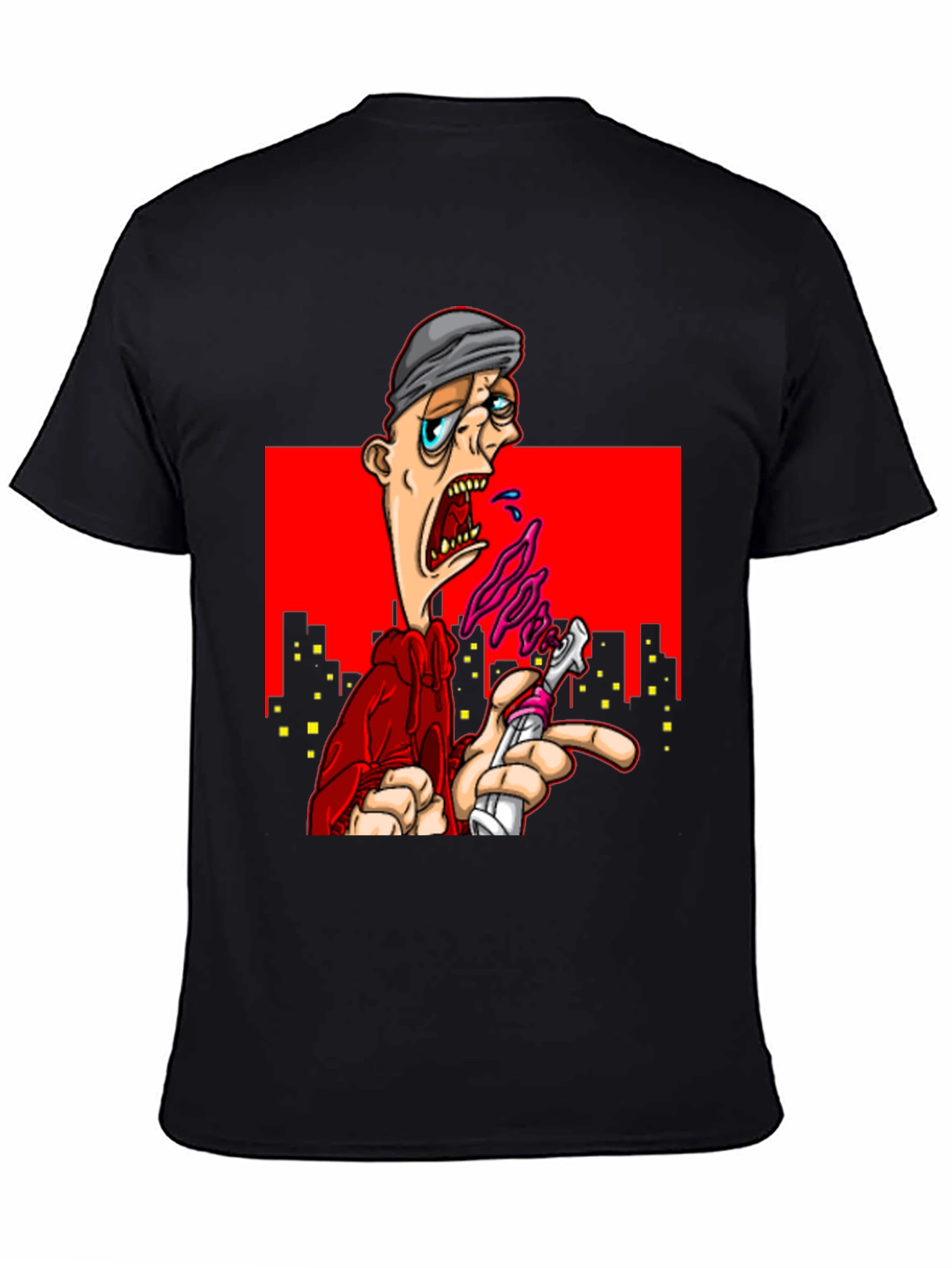 Black Edgy Cartoon Graphic T-Shirt - Urban Style view 4
