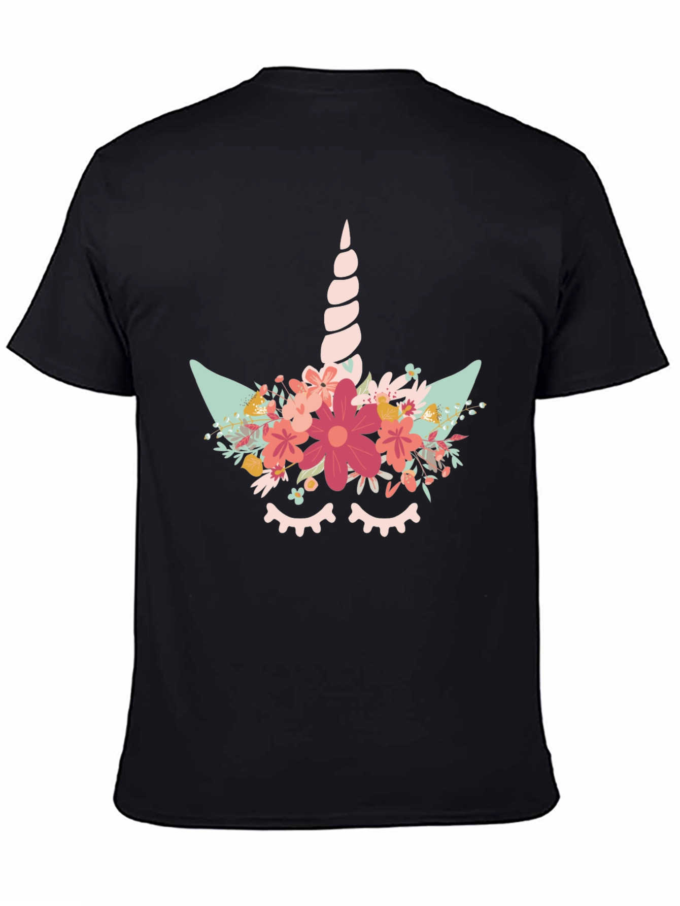 Black Unicorn Floral Graphic Tee - Black view 4