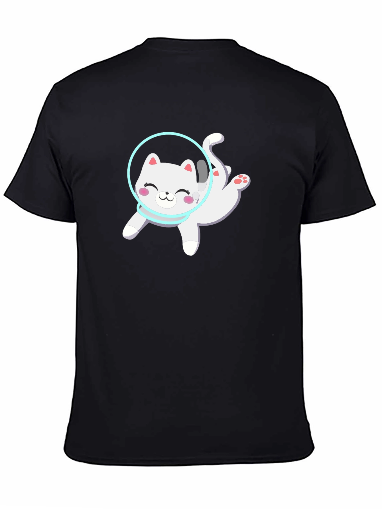 Black Astronaut Cat Black T-Shirt - Cute Space Kitty Design view 4