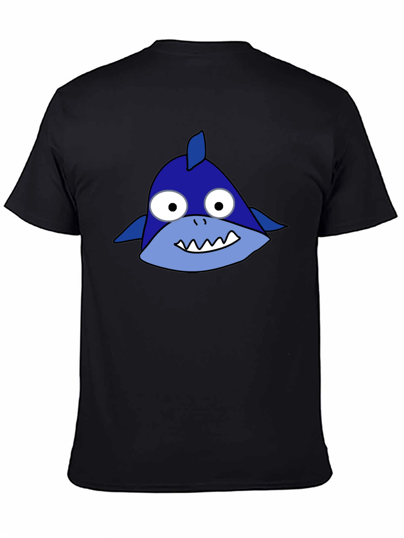Black Cartoon Shark Graphic Black Tee Shirt view 4