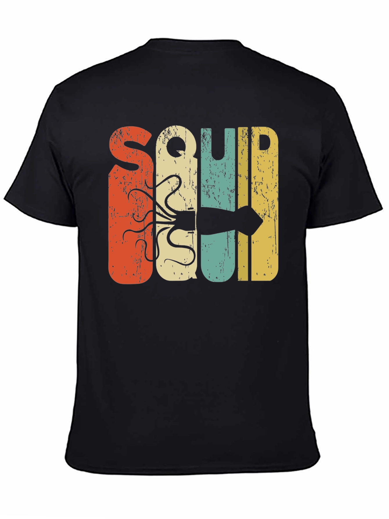 Black Retro Squid Graphic Tee - Black Cotton T-Shirt view 4
