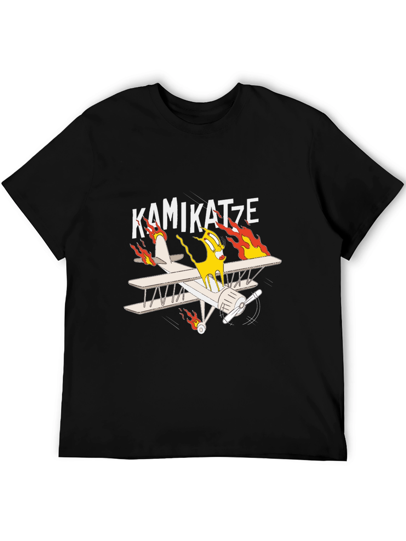 Black Kamikatze Cartoon Plane Graphic T-Shirt view 5
