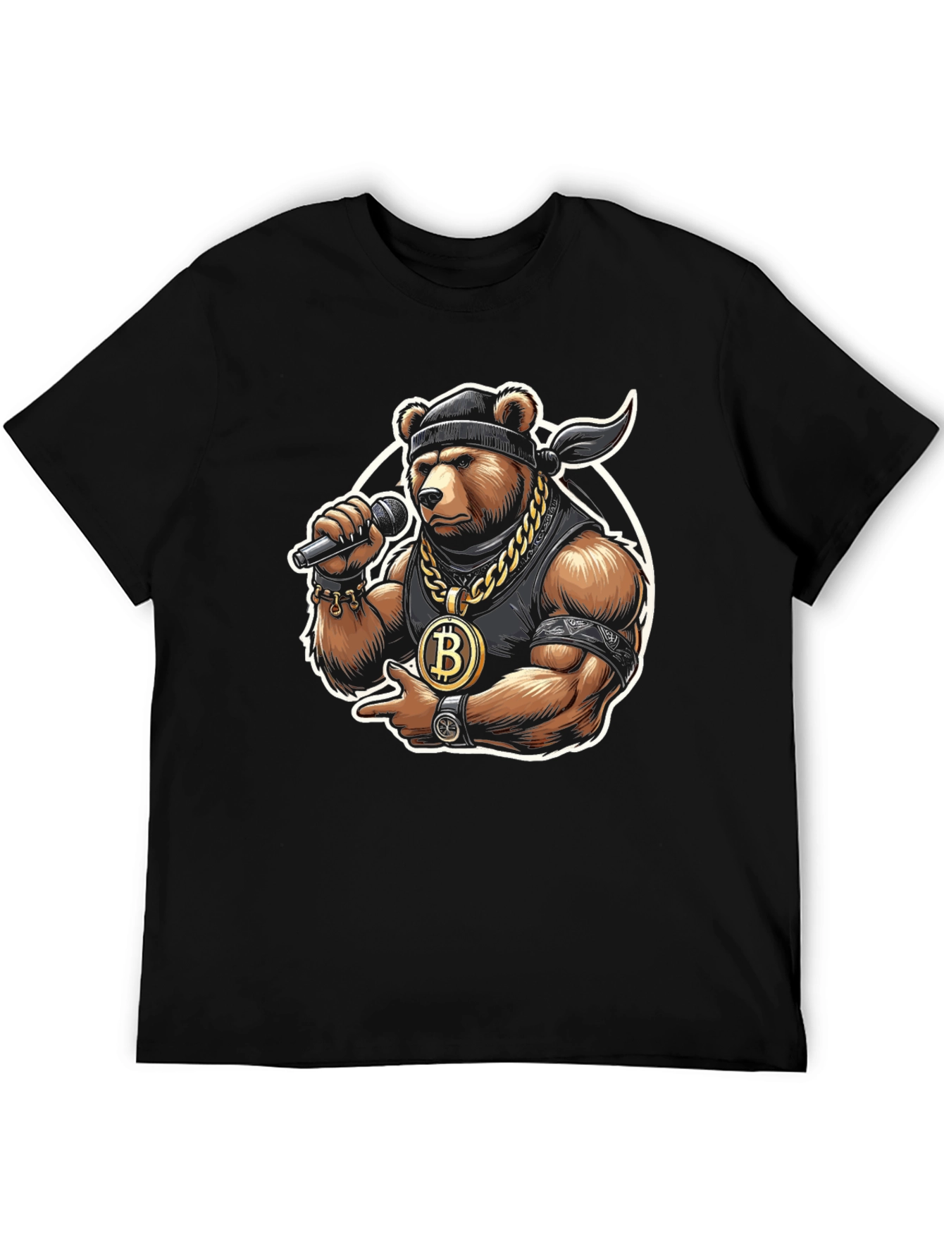 Black Bitcoin Bear T-Shirt - Crypto Hip Hop Style view 5