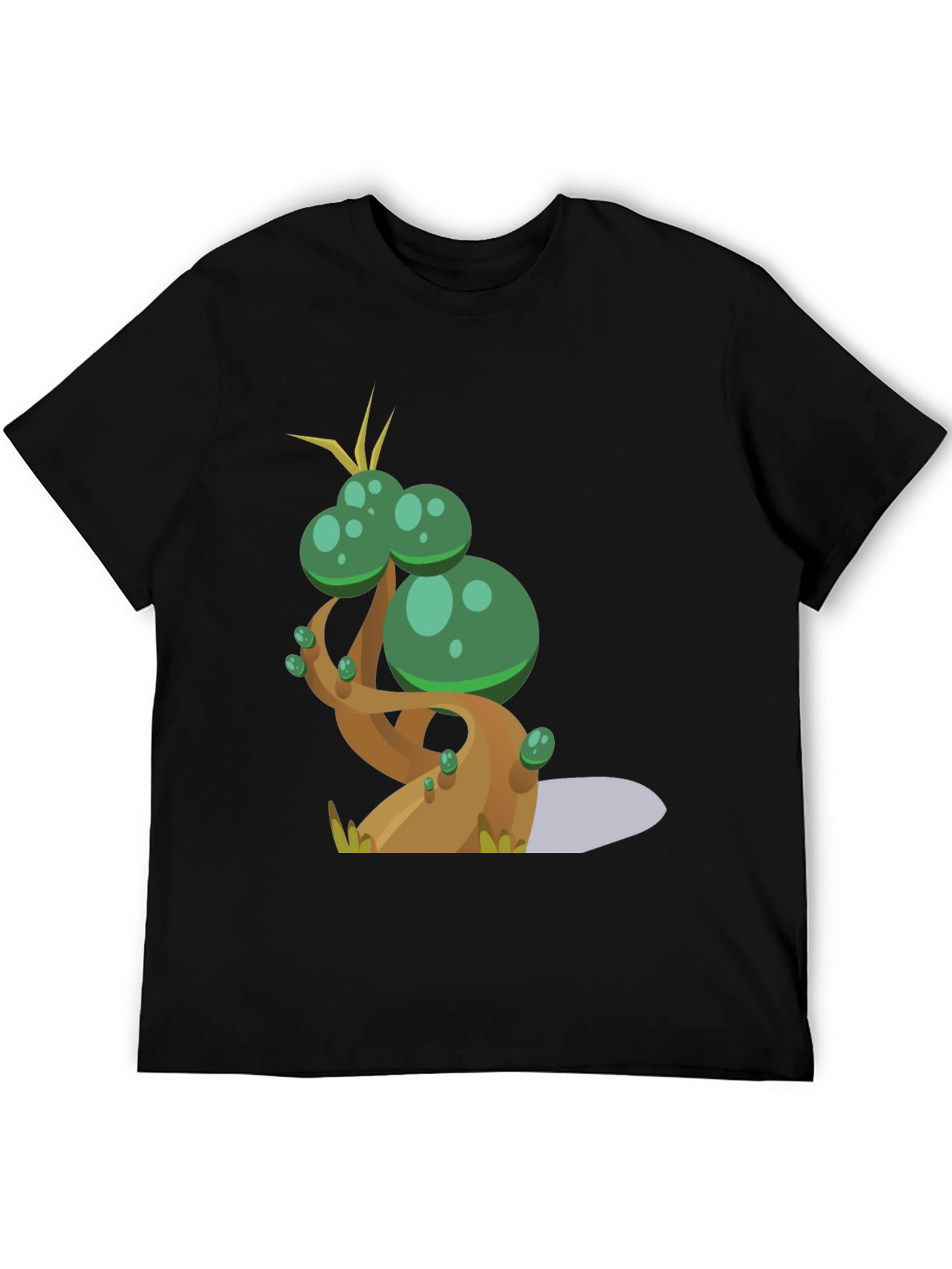 Black Cartoon Tree Graphic Tee - Black Cotton Blend T-Shirt view 5