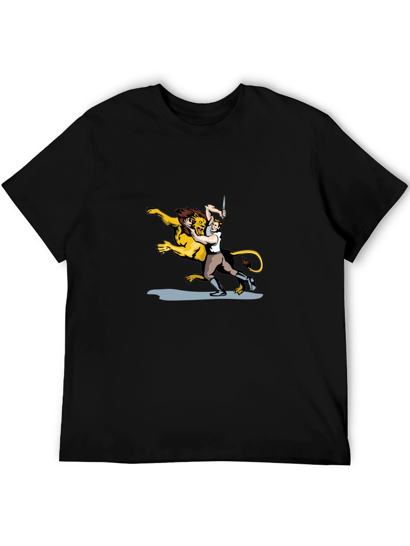 Black Lion Wrestler Graphic Tee - Classic Black T-Shirt view 5