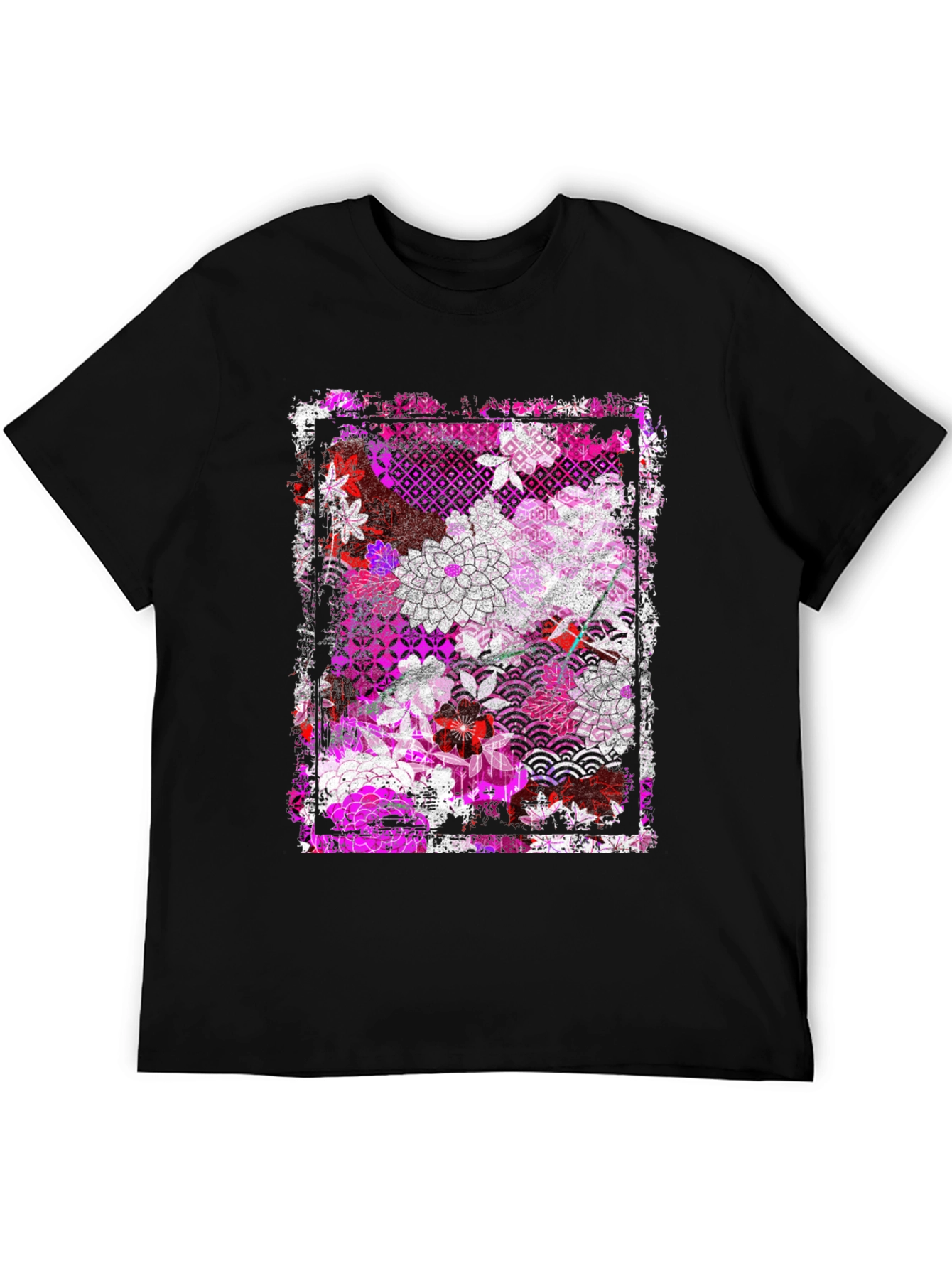Black Floral Pattern Graphic Tee - Black view 5