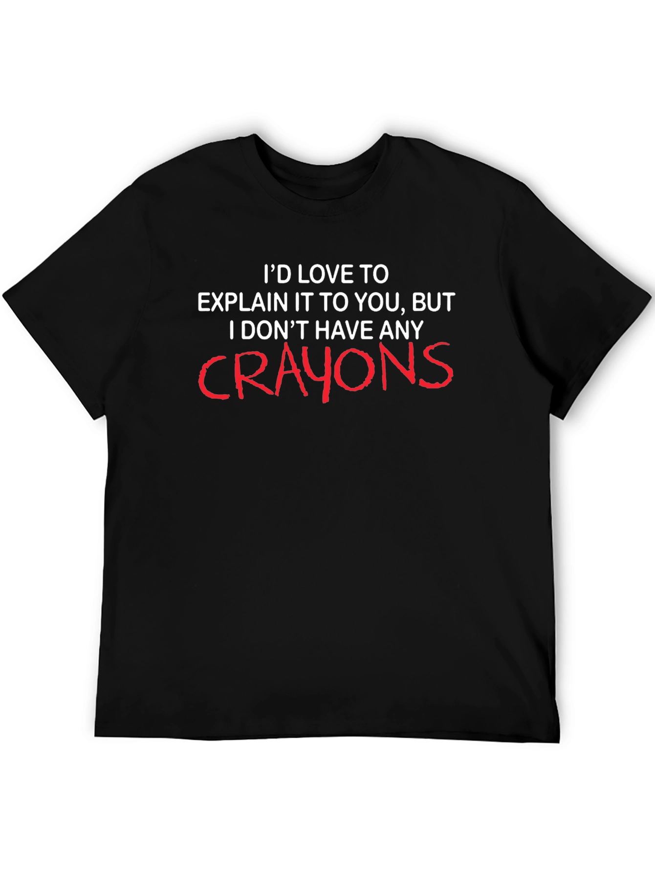 Black Funny "No Crayons" Graphic T-Shirt view 5