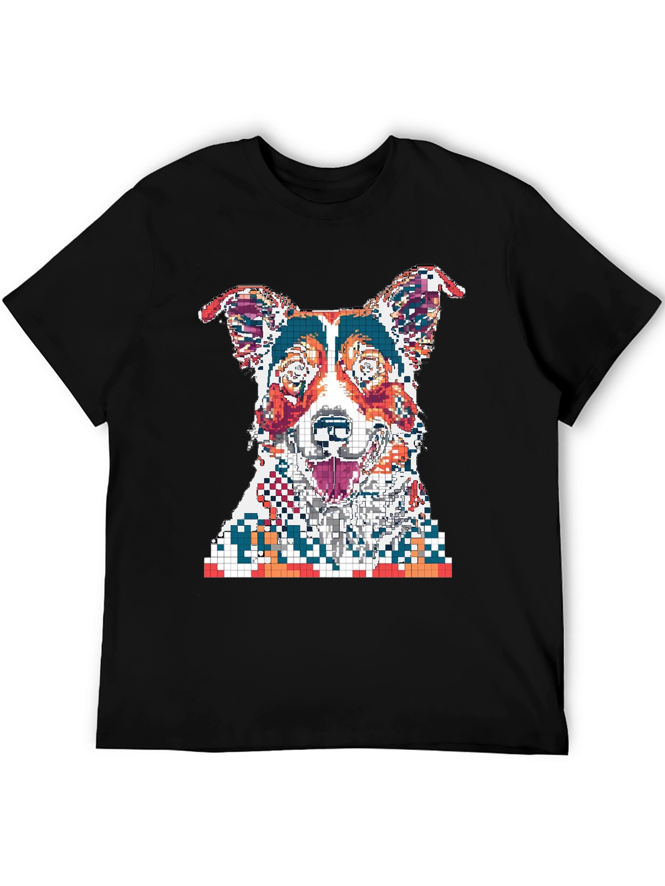Black Pixelated Dog Graphic Print Black T-Shirt view 5