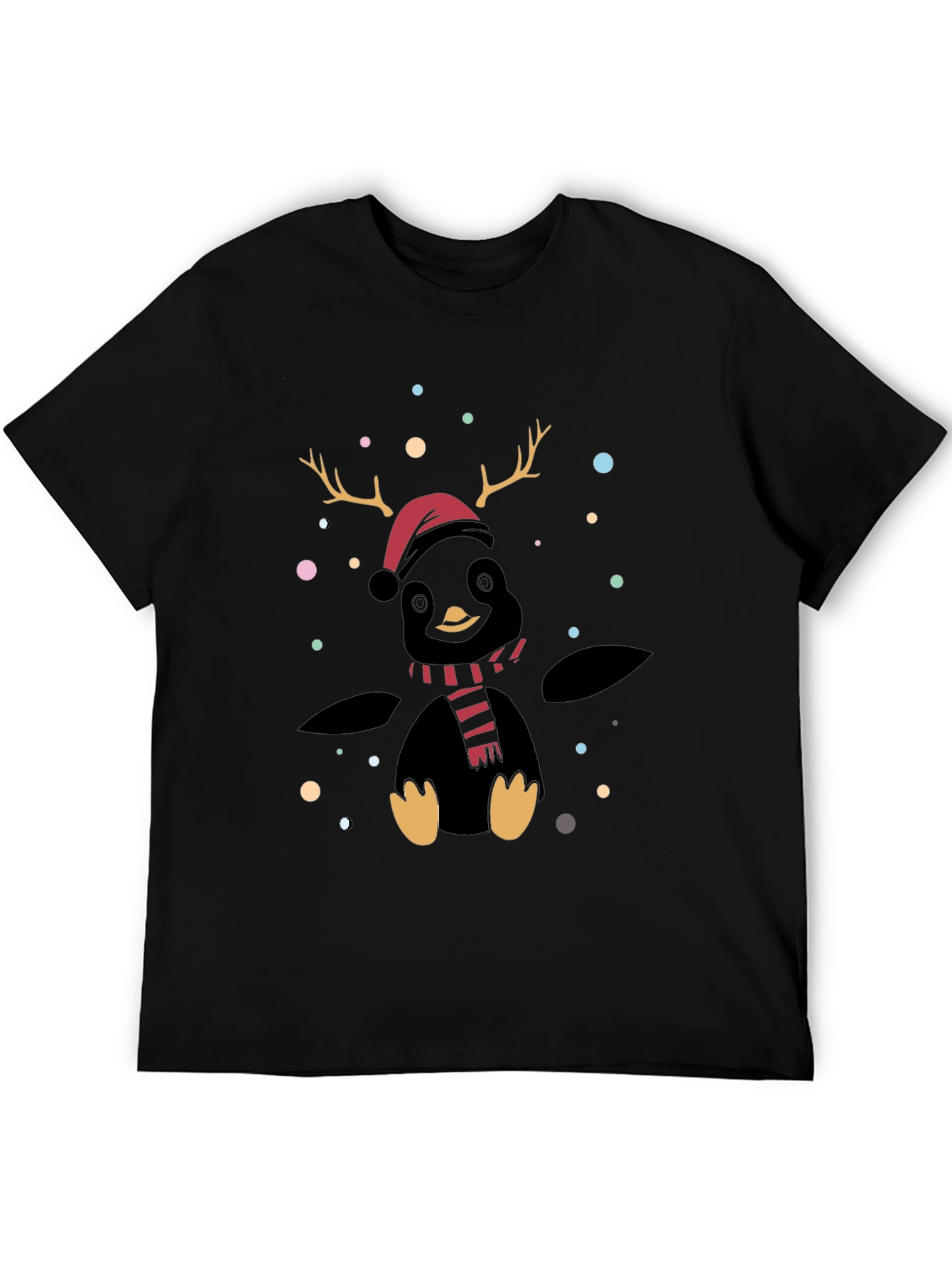 Black Festive Penguin Reindeer T-Shirt view 5