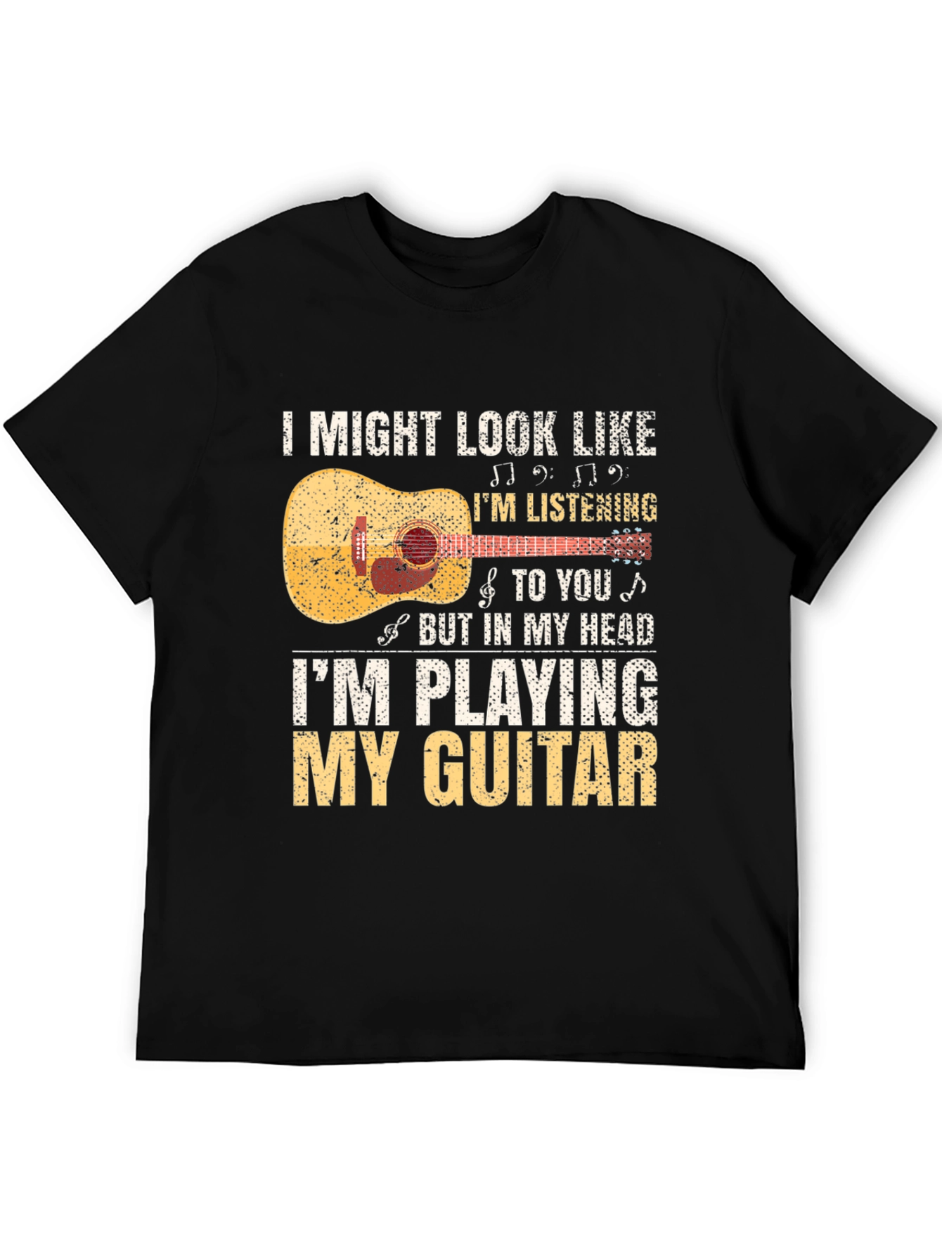 Black Guitar Player T-Shirt: Listening With My Head view 5