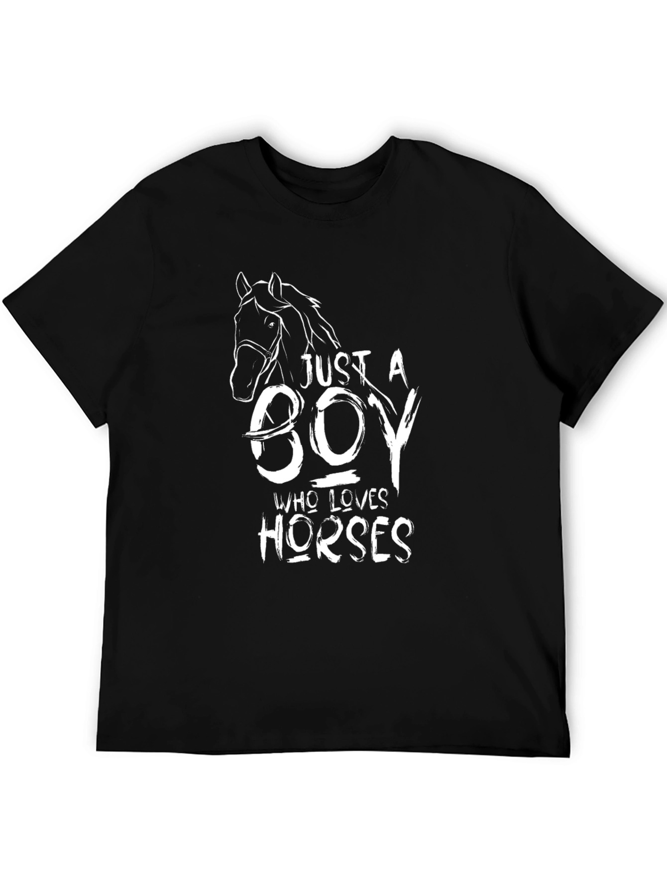 Black Just A Boy Who Loves Horses - Black Graphic Tee view 5