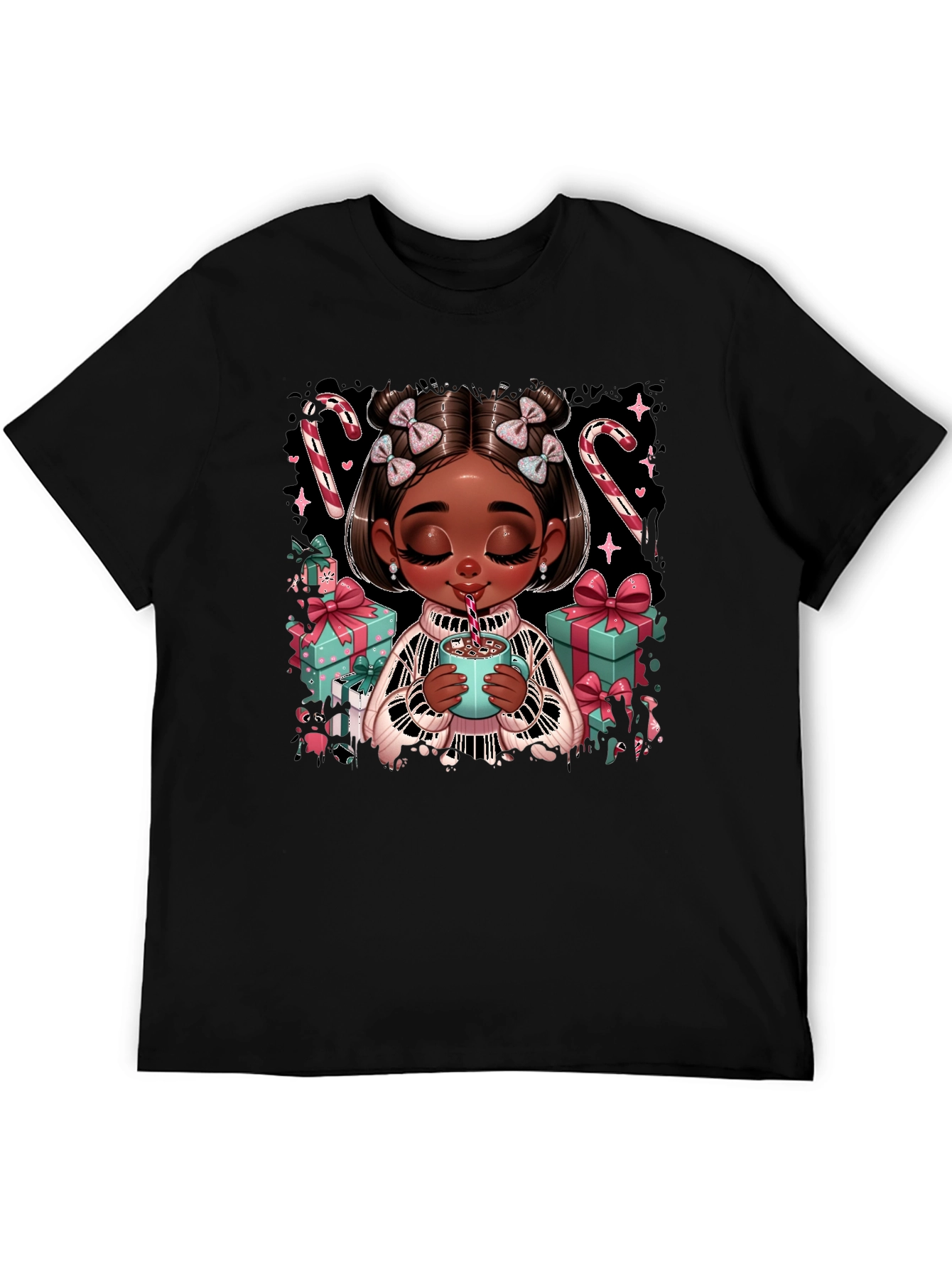 Black Festive Holiday Girl Graphic Tee view 5