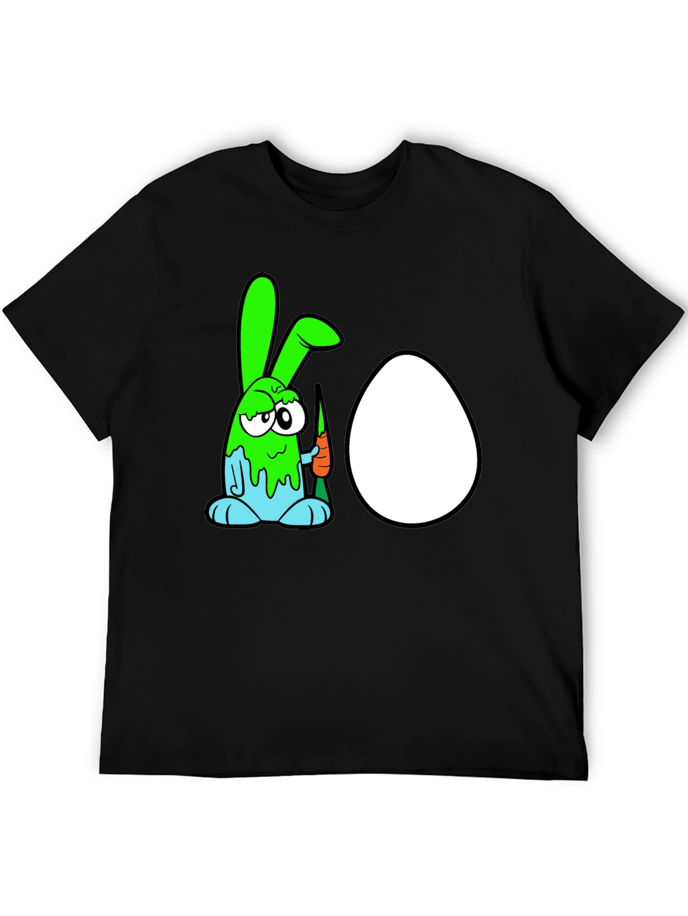 Black Funny Cartoon Bunny & Egg Graphic Black T-Shirt view 5
