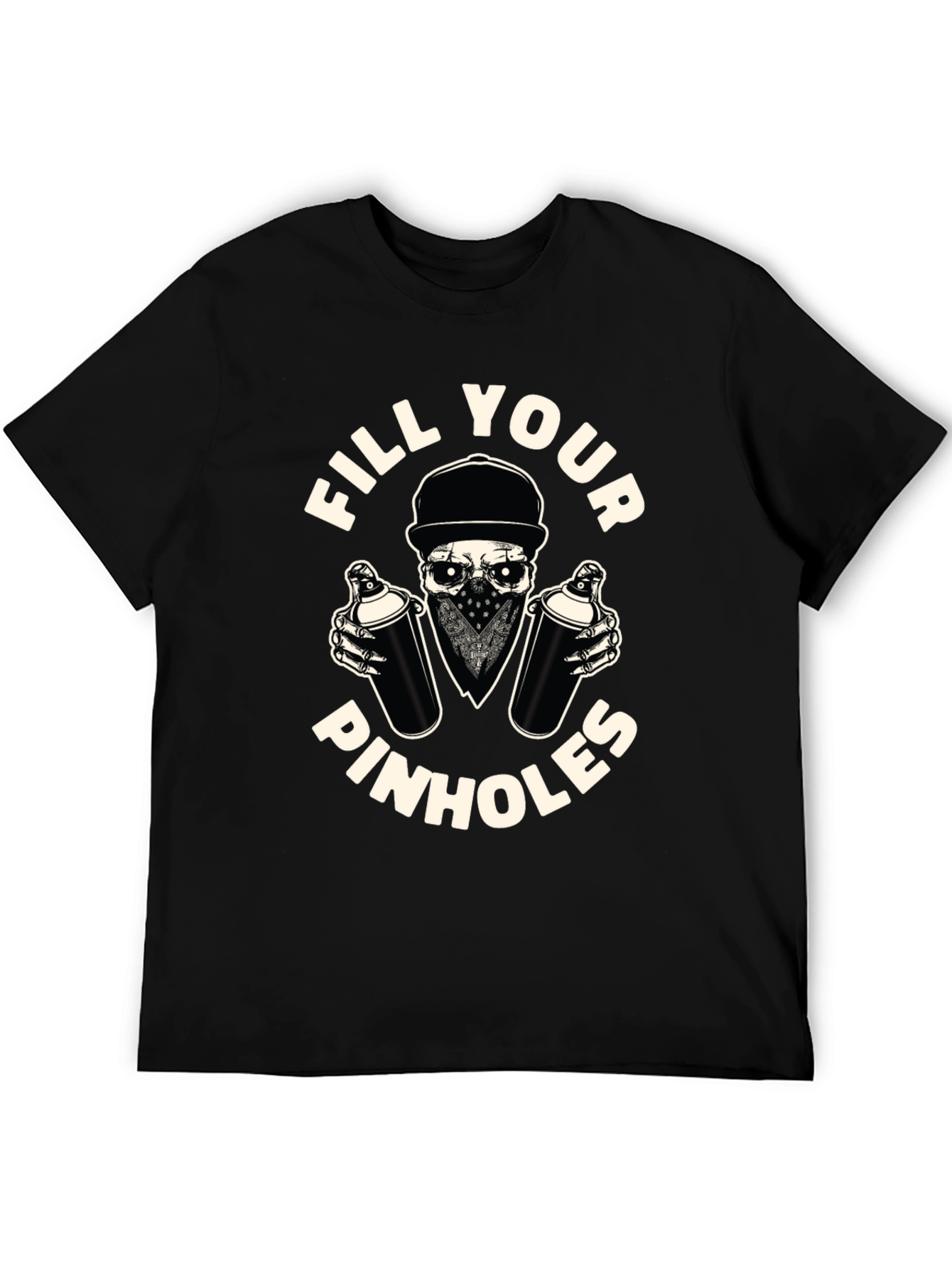 Black Fill Your Pinhole Graffiti Skull T-Shirt view 5