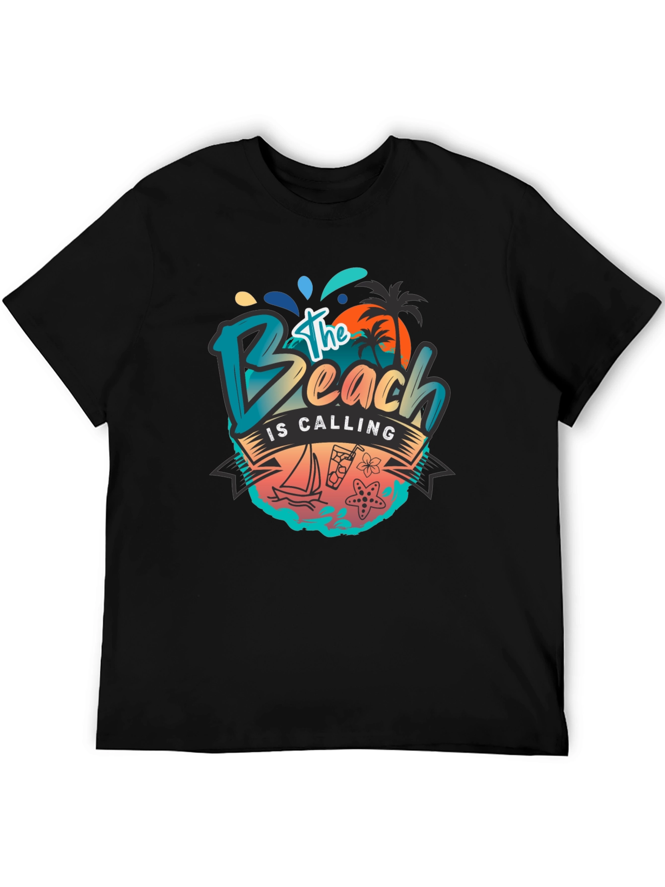 Black The Beach Is Calling Graphic T-Shirt - Black view 5