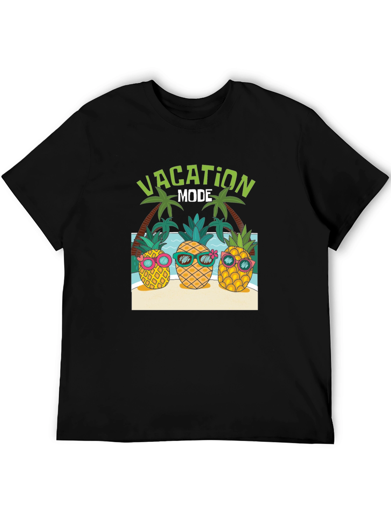 Black Vacation Mode Pineapple Graphic Tee view 5