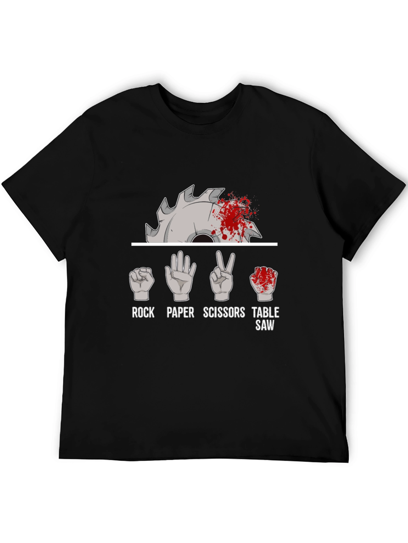 Black Rock Paper Scissors Table Saw Funny T-Shirt view 5