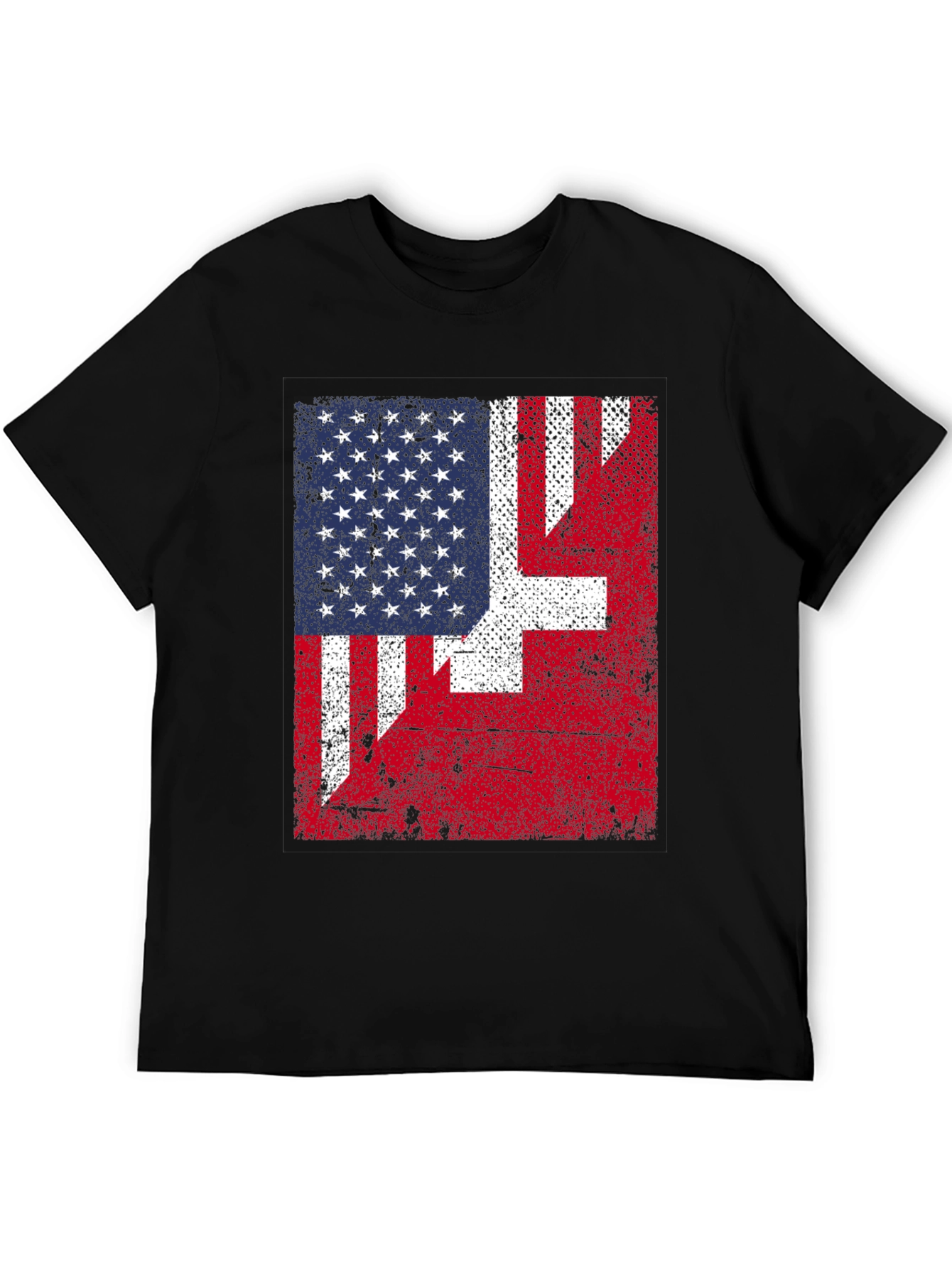Black US & Swiss Flag Graphic T-Shirt view 5