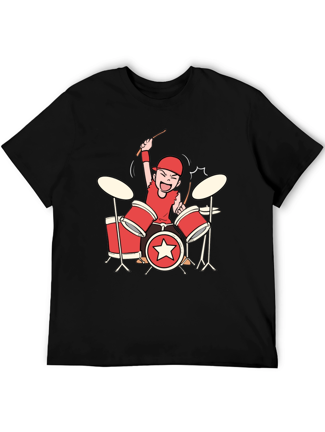Black Cartoon Drummer Graphic Tee - Black view 5