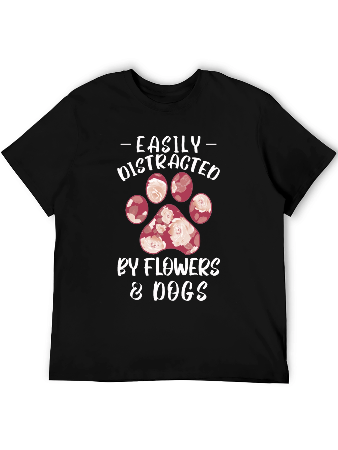 Black Easily Distracted by Flowers & Dogs T-Shirt view 5