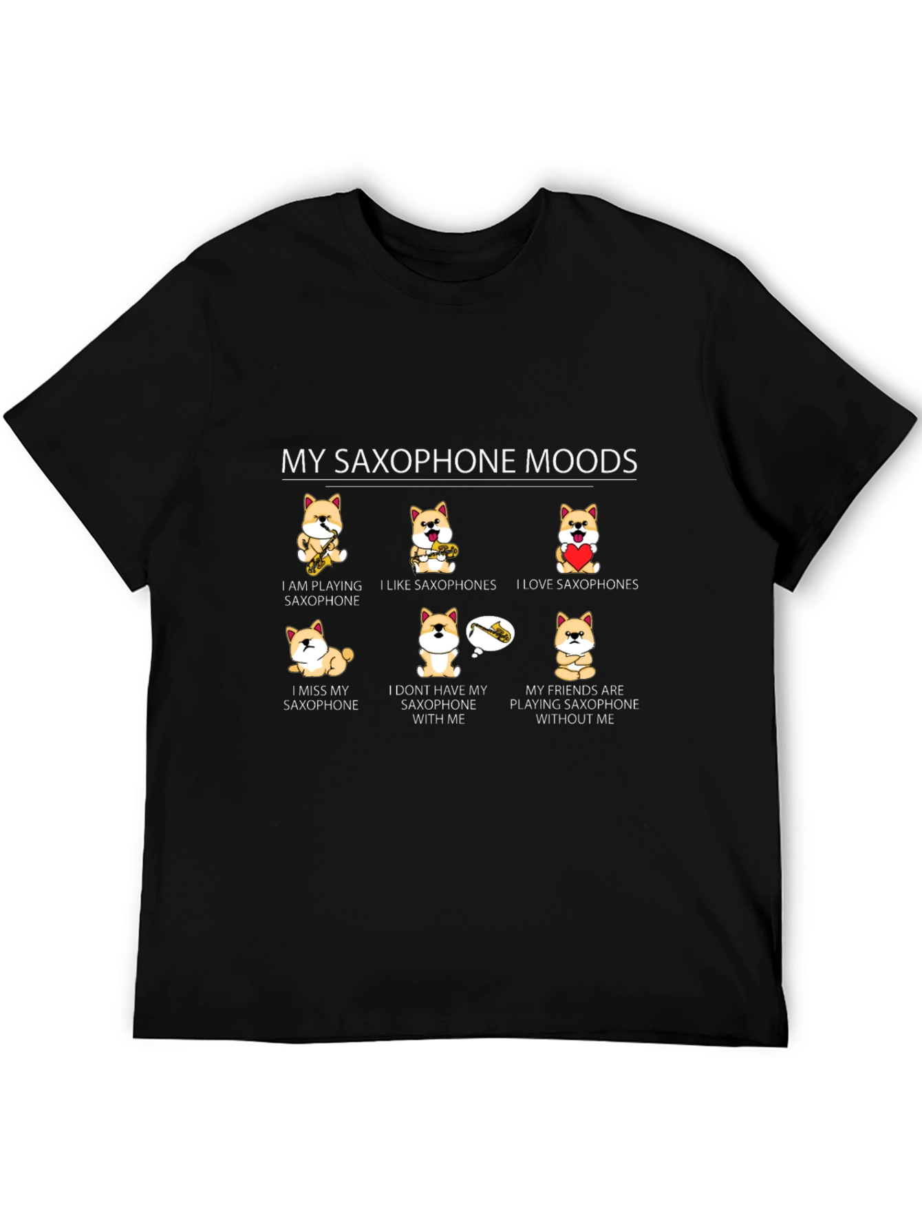 Black My Saxophone Moods T-Shirt - Shiba Inu Saxophone Lover Tee view 5