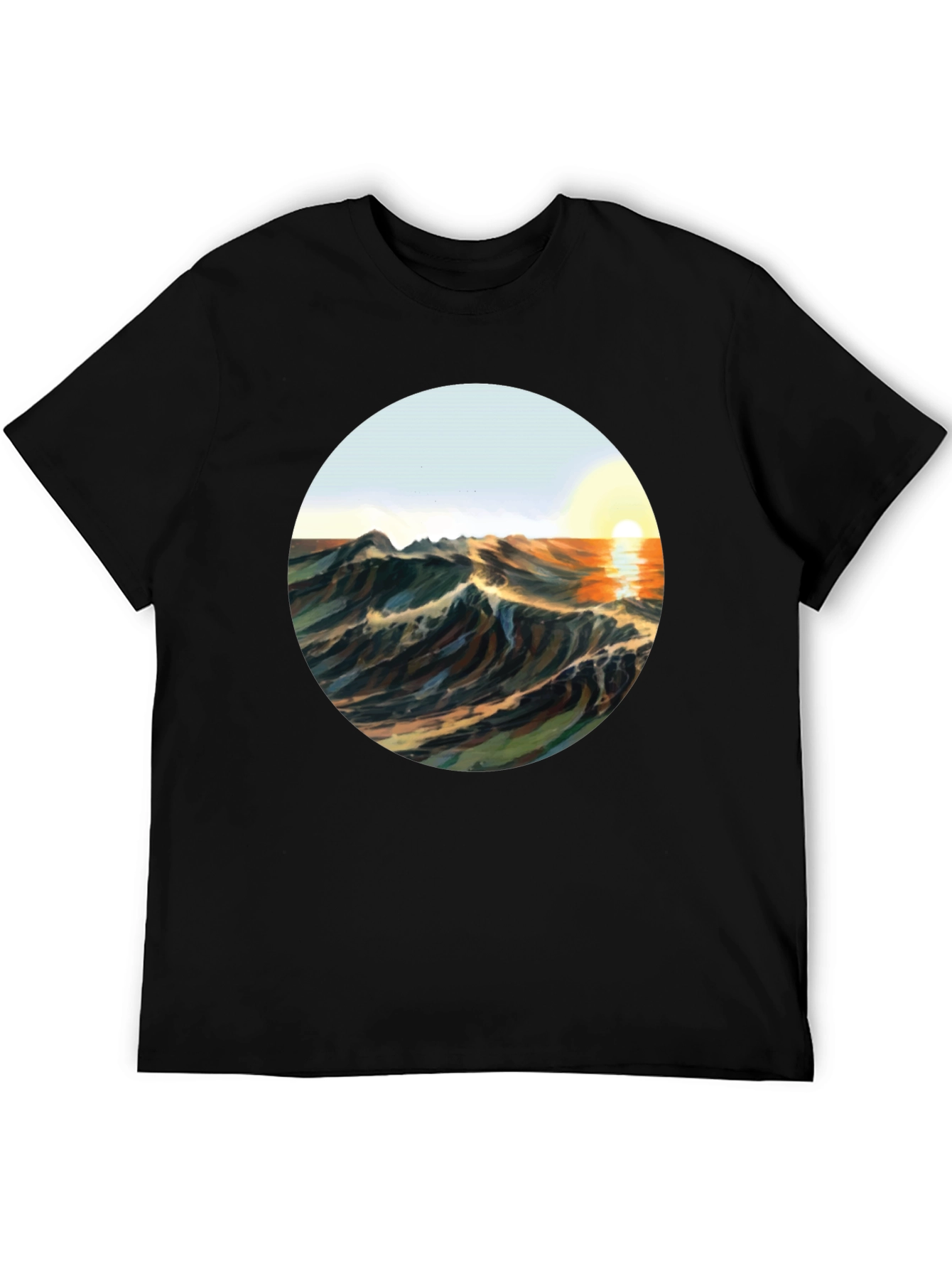 Black Sunrise Waves Graphic Tee - Black Cotton Blend view 5