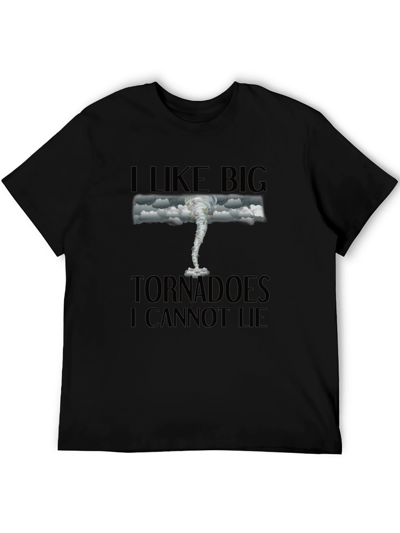 Black I Like Big Tornadoes Men's Black Graphic T-Shirt view 5
