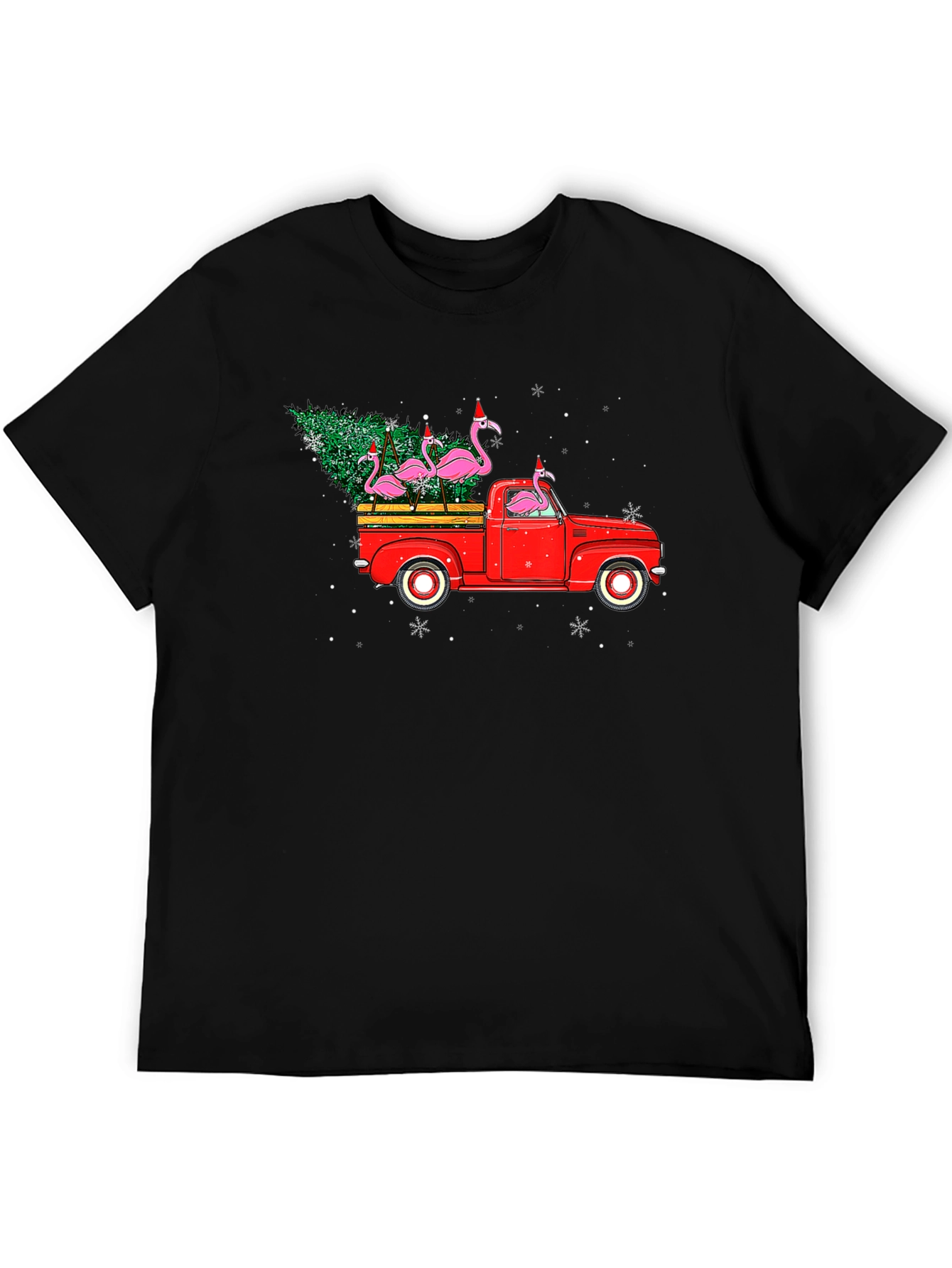 Black Flamingo Christmas Truck T-Shirt view 5